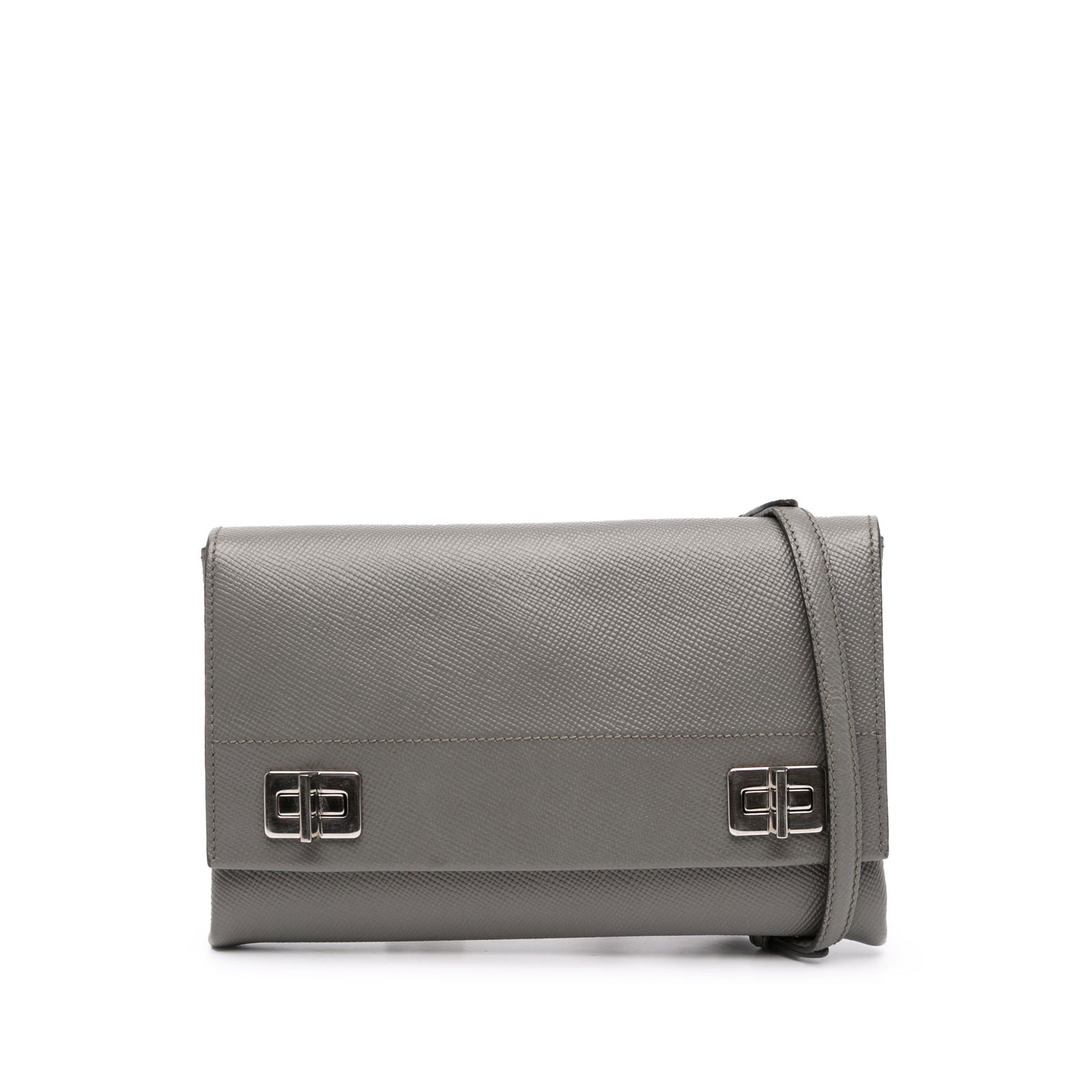 Prada Saffiano Cuir Gray Chain Flap Bag with Twist Lock (1 of 9)