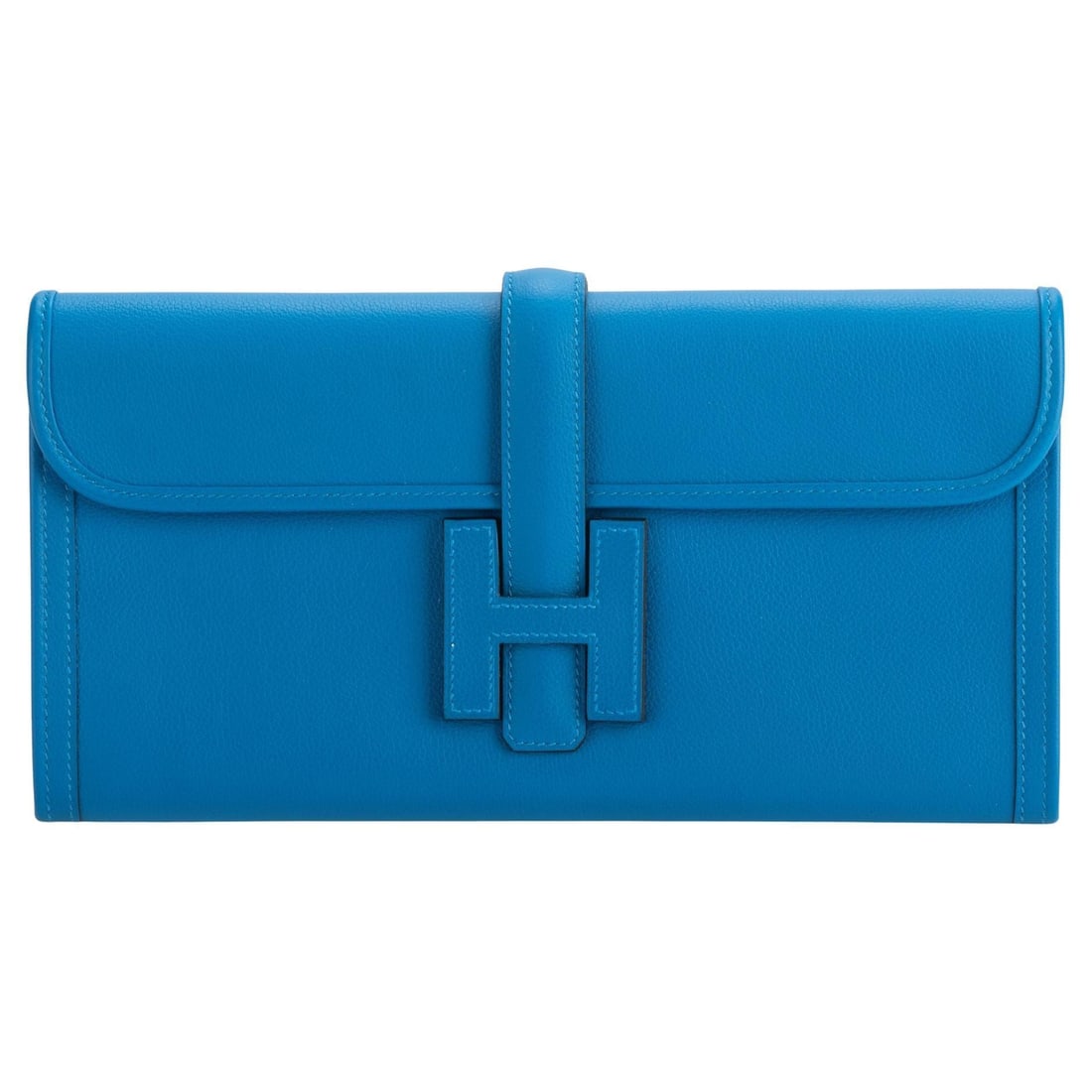 Hermes Blue Hydra Swift Jige Elan Clutch Evercolor Leather BNIB: Hermes Blue Hydra Swift Jige Elan Clutch Evercolor Leather BNIB Discover the exquisite Hermes Blue Hydra Swift Jige Elan, a stunning clutch crafted from premium evercolor leather. This elegant piece i