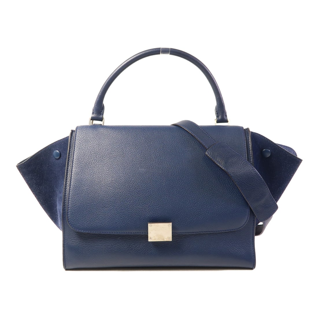 CELINE Trapeze 2 Way Shoulder Bag Blue Calfskin Leather (1 of 17)