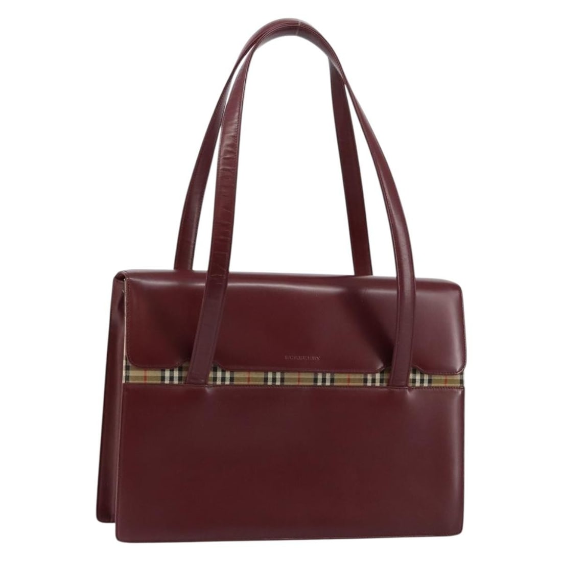 Authentic Burberry Nova Check Hand Bag Canvas Bordeaux Beige (1 of 18)