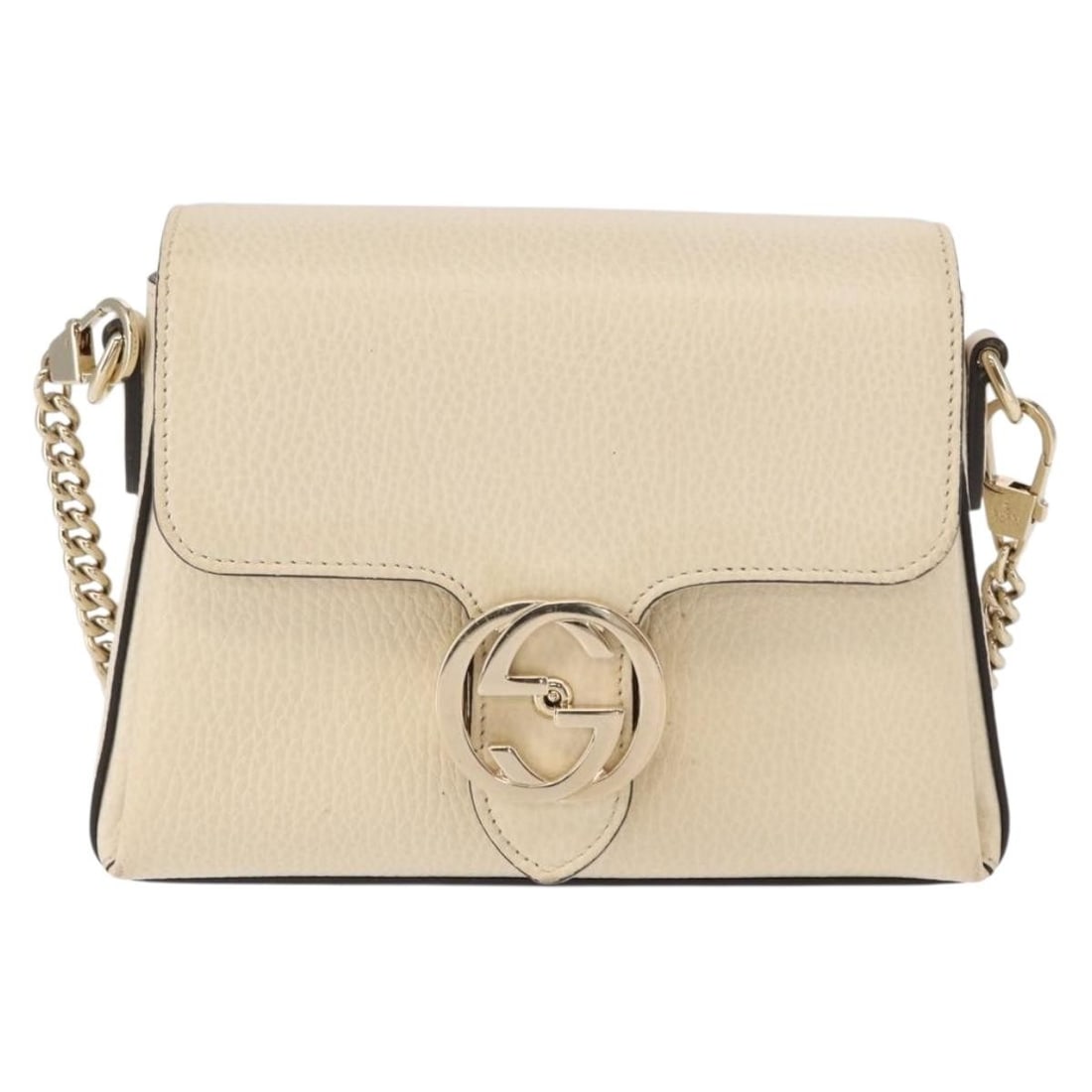 Gucci Leather Beige Crossbody Bag Interlocking Chain 20cm by 14cm by 4cm: Gucci Leather Beige Crossbody Bag Interlocking Chain 20cm by 14cm by 4cm This Gucci Interlocking Chain Crossbody Bag is crafted from beige leather, designed for women. The bag features a compact size