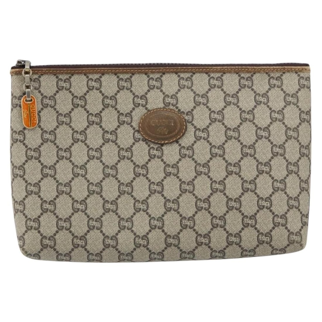 Beige GG Canvas Gucci Zip Clutch Bag for Women 26cm: Beige GG Canvas Gucci Zip Clutch Bag for Women 26cm This pre-owned Gucci Zip Pouch features the classic GG canvas in beige and is designed for women. The bag shows signs of use, including some loss of