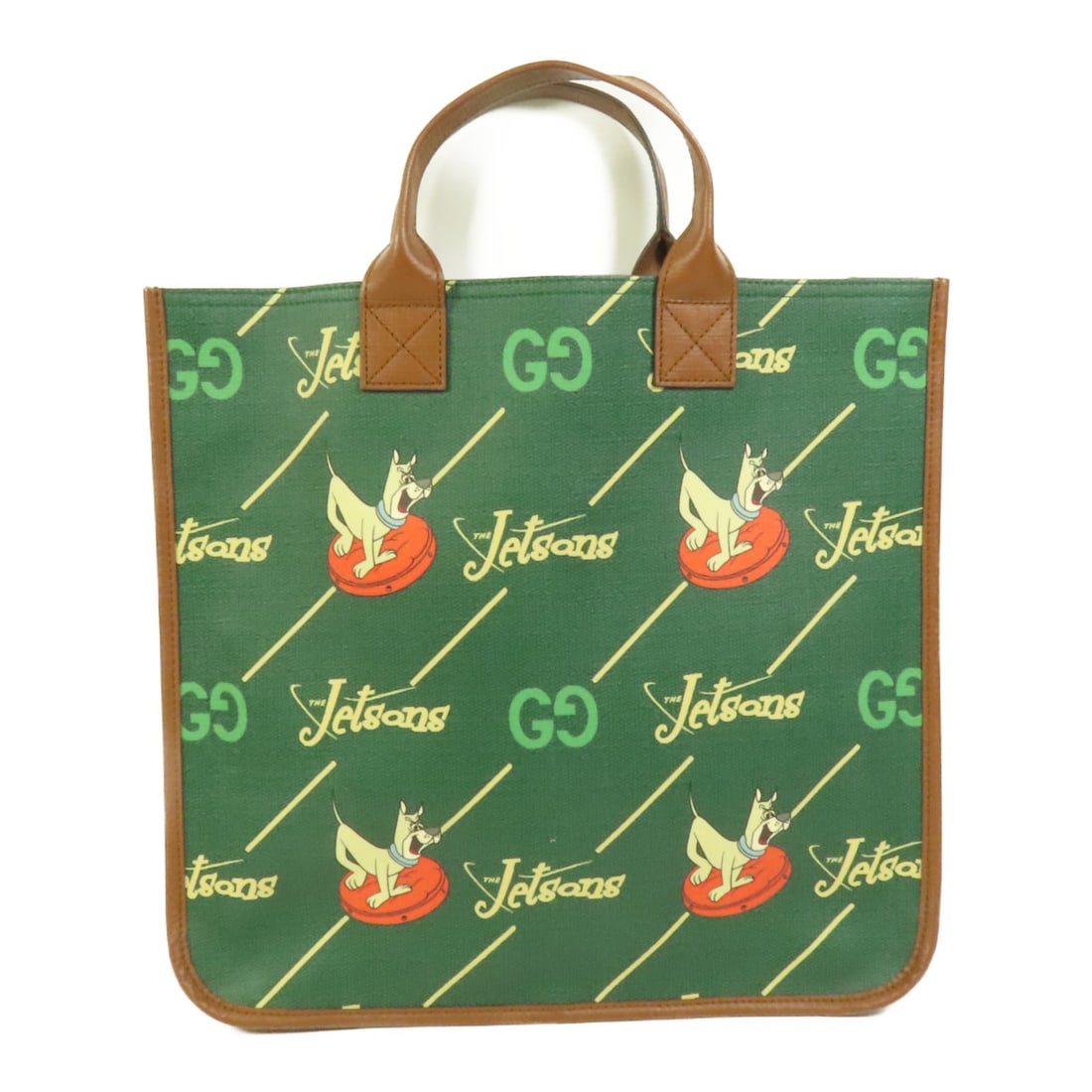 Gucci The Jetsons Green Coated Canvas GG Handbag: Gucci The Jetsons Green Coated Canvas GG Handbag This Gucci GG The Jetsons handbag features a green PVC coated canvas exterior with a distinctive design. Made in Italy, it offers a stylish and durable