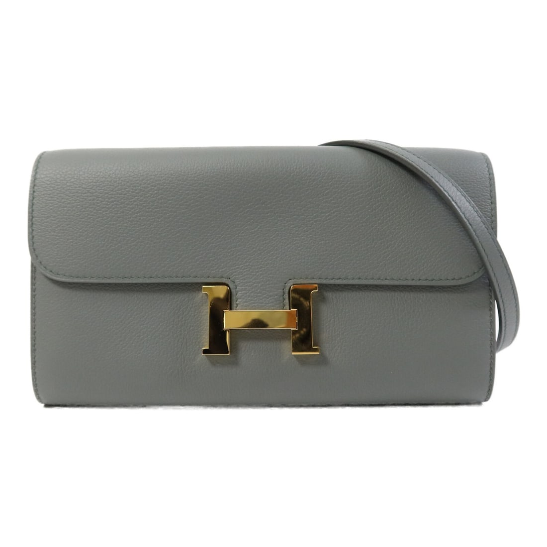 Constance To Go Green Calfskin Shoulder Bag with Gold Hardware by Hermes: Constance To Go Green Calfskin Shoulder Bag with Gold Hardware by Hermes This Hermes Constance To Go shoulder bag is crafted from Evercolor calfskin leather in a green Vert Amande shade. The bag featu