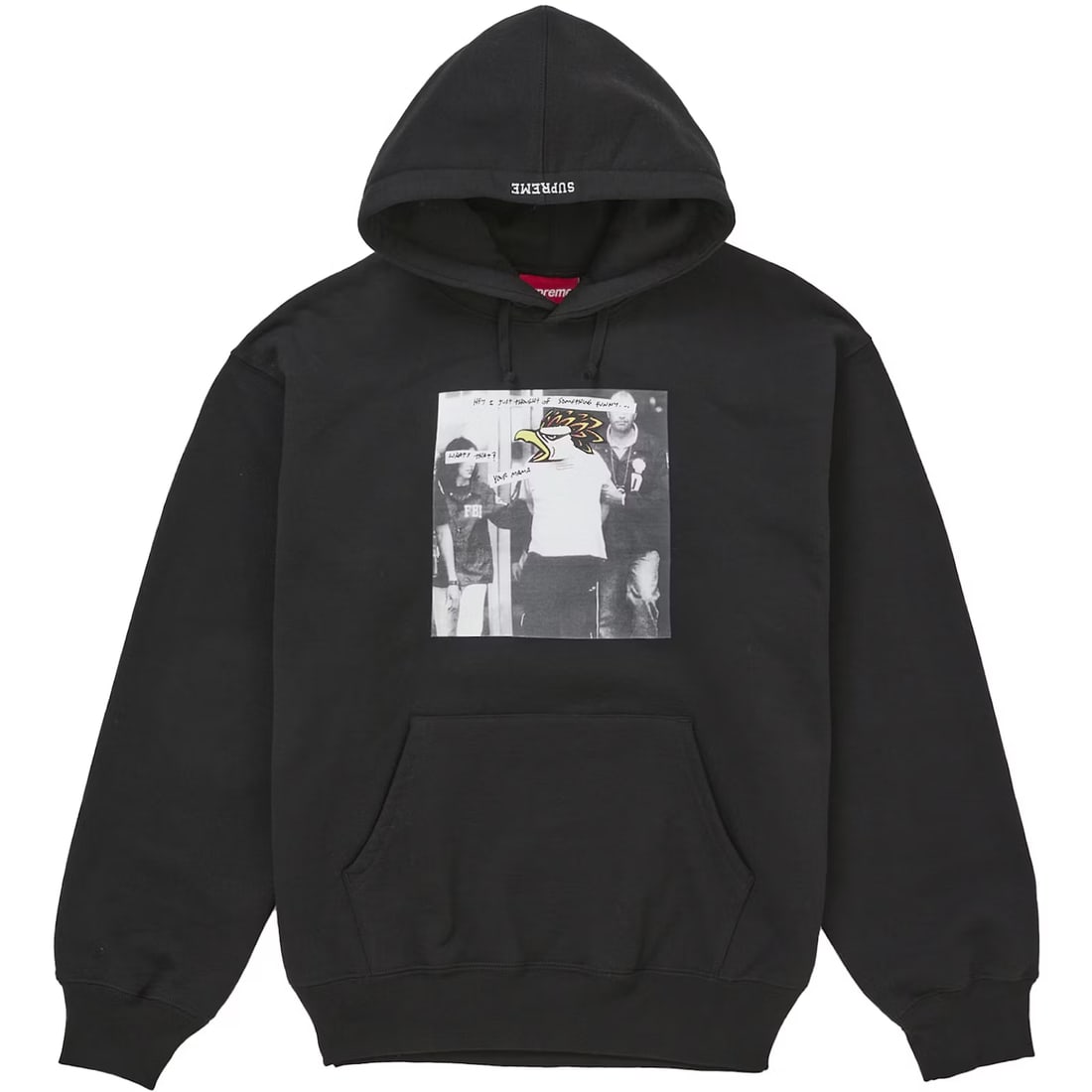 Black Hoodie Featuring Supreme and Antihero Your Mama Graphic in Medium: Black Hoodie Featuring Supreme and Antihero Your Mama Graphic in Medium This Supreme x Antihero 'Your Mama' Black Hoodie is a collaboration that combines streetwear influences with a bold graphic desi