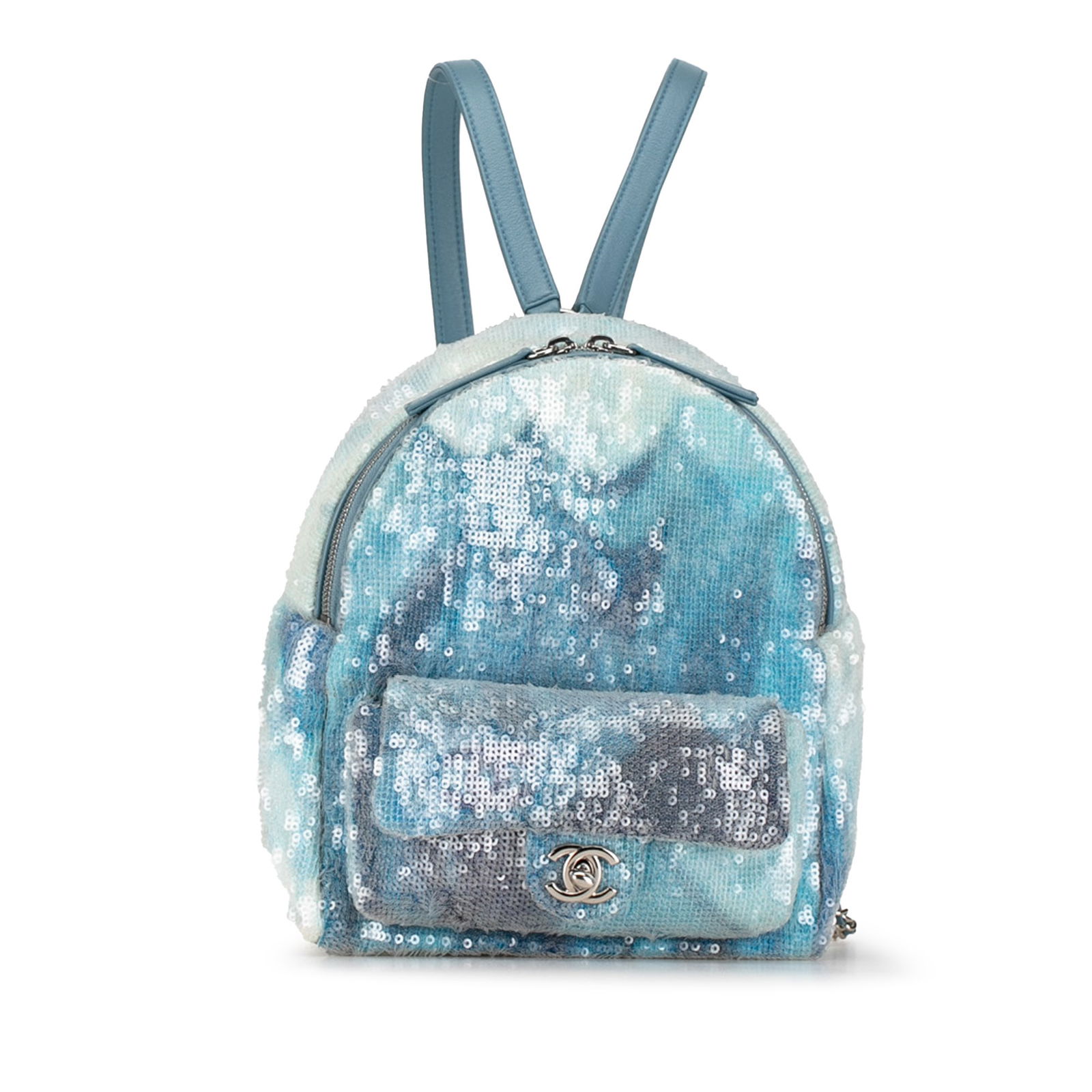 Chanel Mini Sequins Lambskin Backpack Blue Italy: Chanel Mini Sequins Lambskin Backpack Blue Italy Introducing the exquisite Chanel Mini Sequins and Lambskin Waterfall Backpack, a stylish and functional accessory designed for modern elegance. This ca