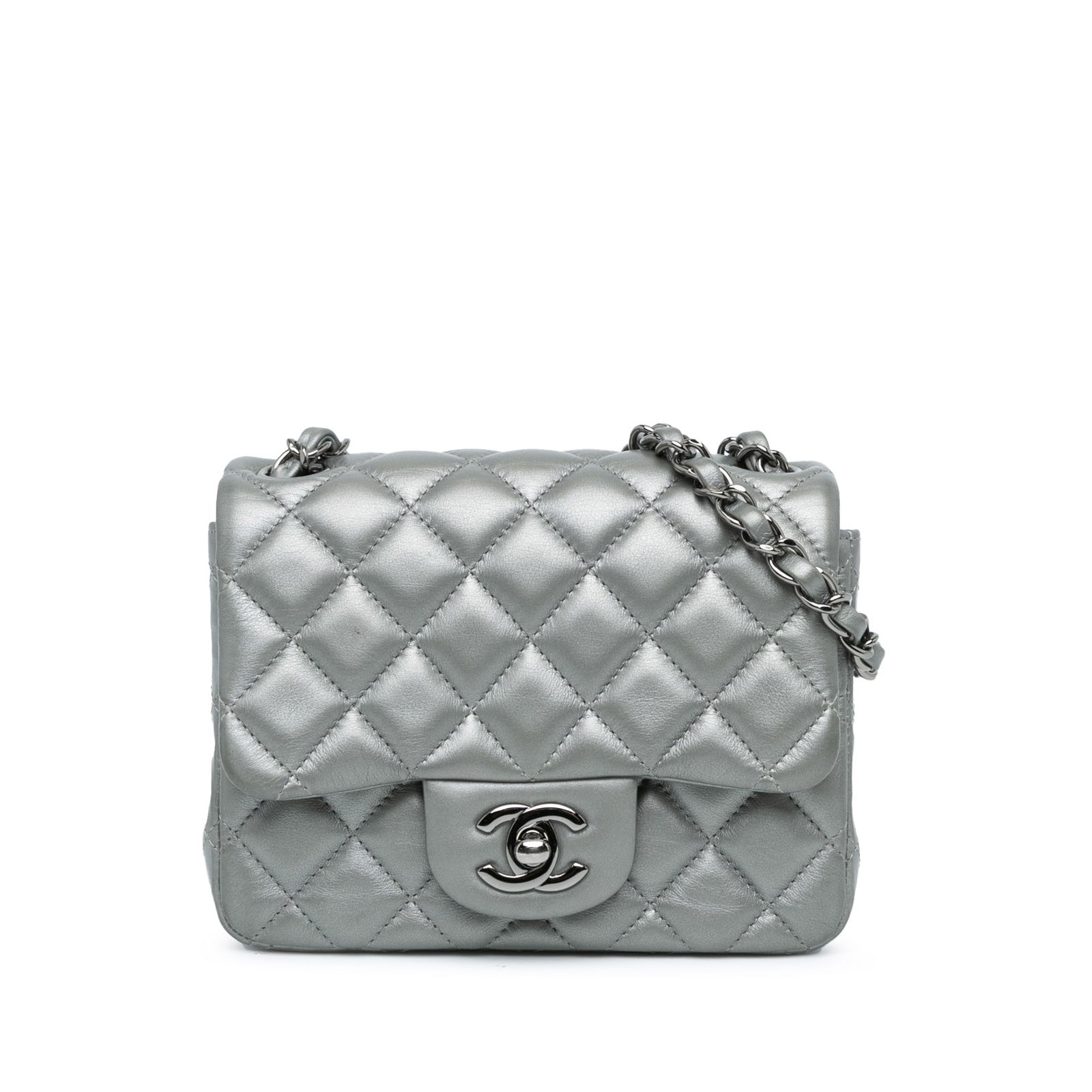 Chanel Mini Square Classic Silver Calfskin Single Flap Bag (1 of 10)