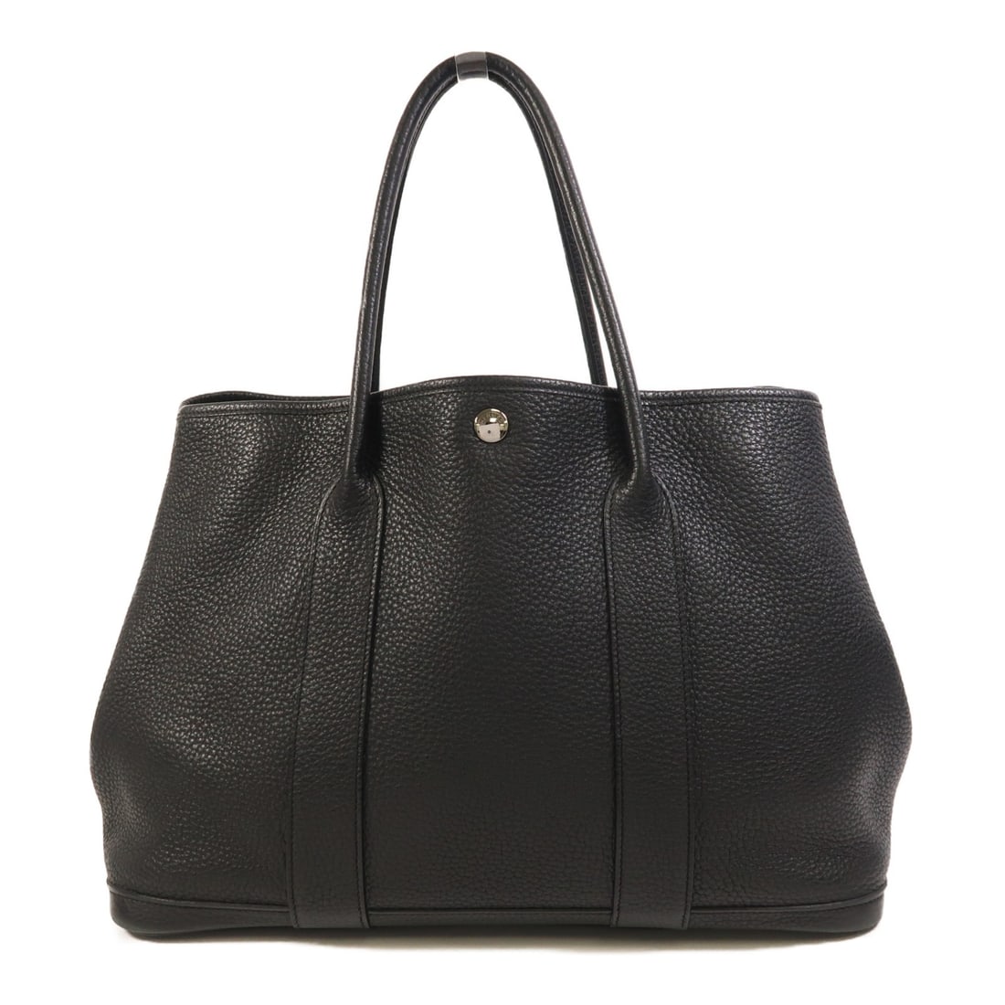 Hermes Garden Party PM Black Negonda Leather Tote with Palladium Hardware: Hermes Garden Party PM Black Negonda Leather Tote with Palladium Hardware This Hermes Garden Party PM handbag is crafted from black Negonda calfskin leather and features palladium-plated hardware. Mad