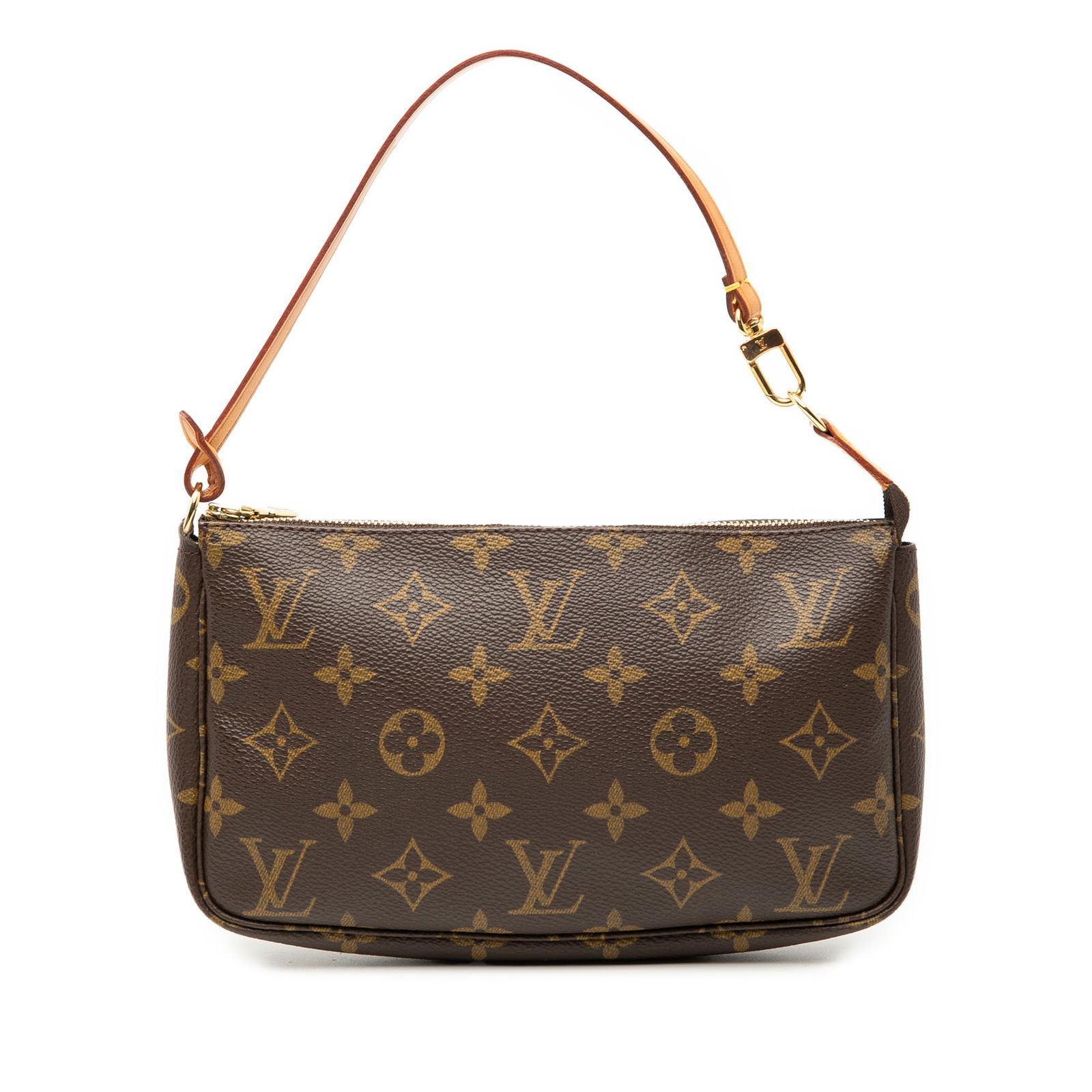 Louis Vuitton Pochette Accessoires Monogram Canvas Shoulder Bag: Louis Vuitton Pochette Accessoires Monogram Canvas Shoulder Bag This Louis Vuitton Monogram Pochette Accessoires features the iconic monogram canvas body with a flat vachetta leather handle and a top
