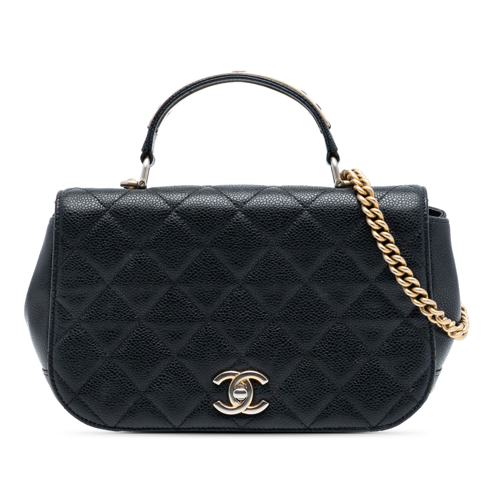 Black Chanel Carry Around Satchel Small Quilted Caviar Leather Flap Bag (1 of 7)