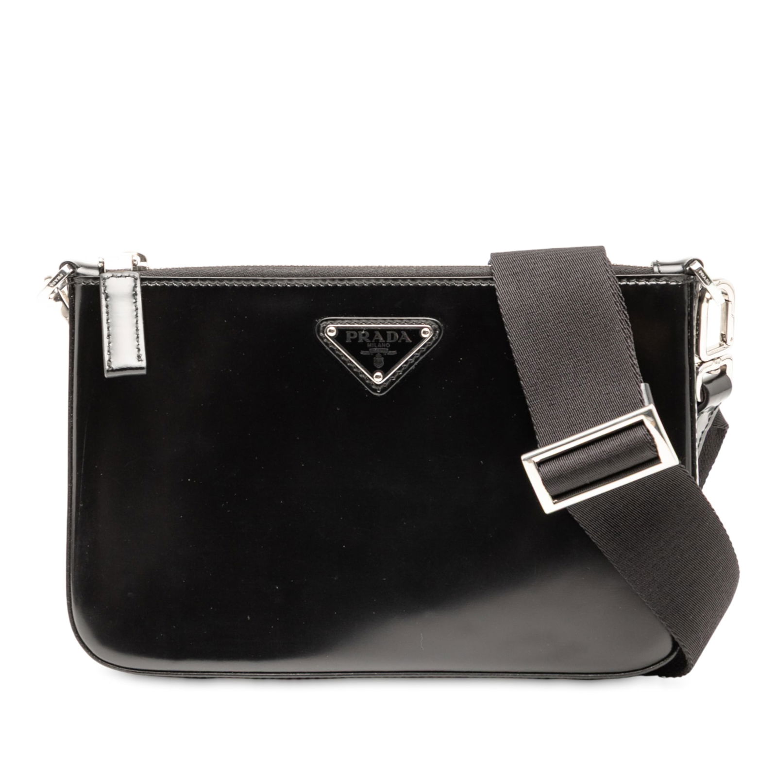 Prada Spazzolato Black Leather Zip Top Crossbody Bag (1 of 8)