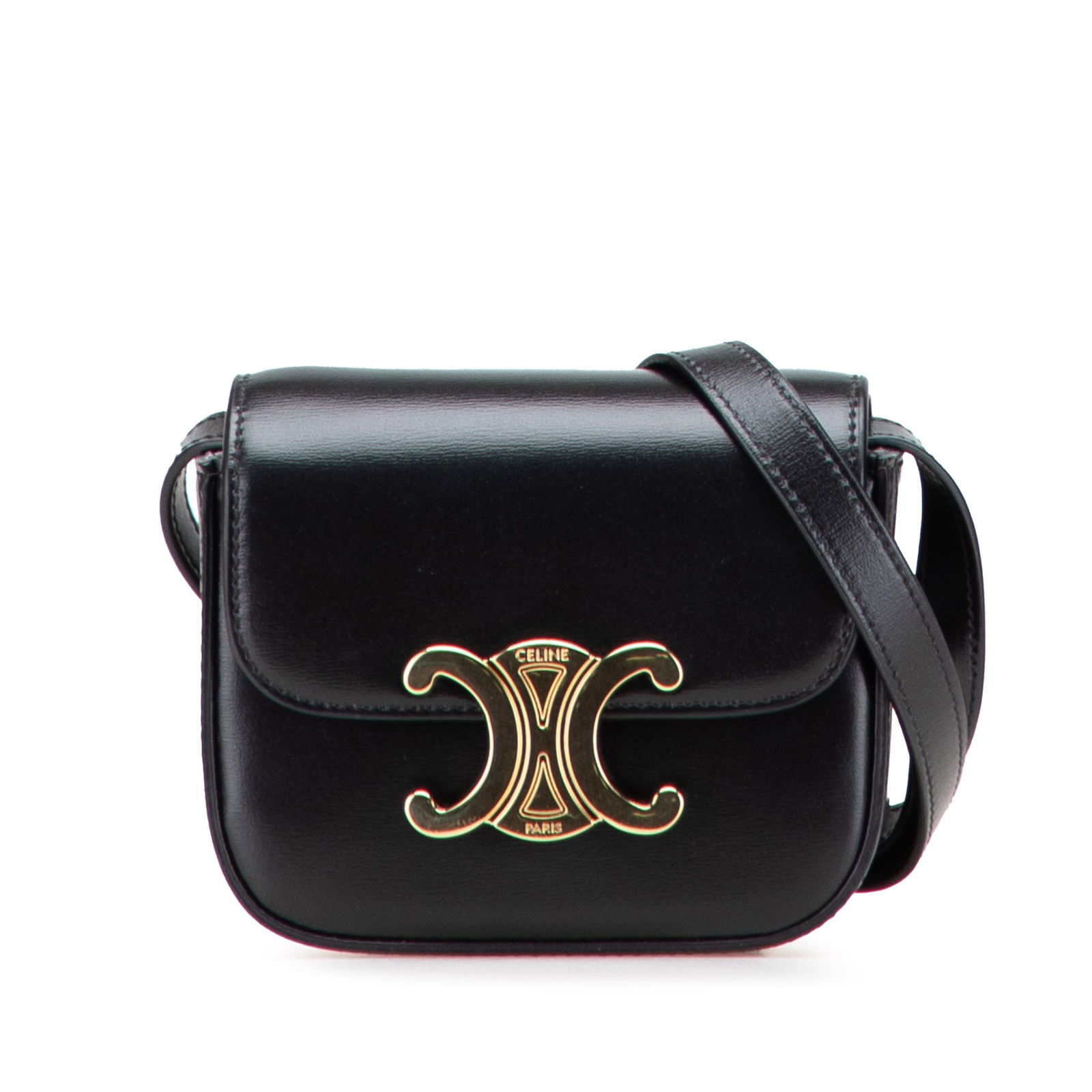 Celine Mini Shiny Calfskin Triomphe Crossbody Black Leather Bag (1 of 11)