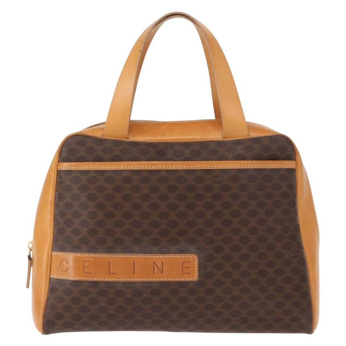 Celine Vintage Macadam Brown Canvas Leather Handbag 31cm by 22cm by 12cm: Celine Vintage Macadam Brown Canvas Leather Handbag 31cm by 22cm by 12cm This vintage Celine Macadam handbag features a brown canvas body with leather accents, designed for women. It offers a stylish