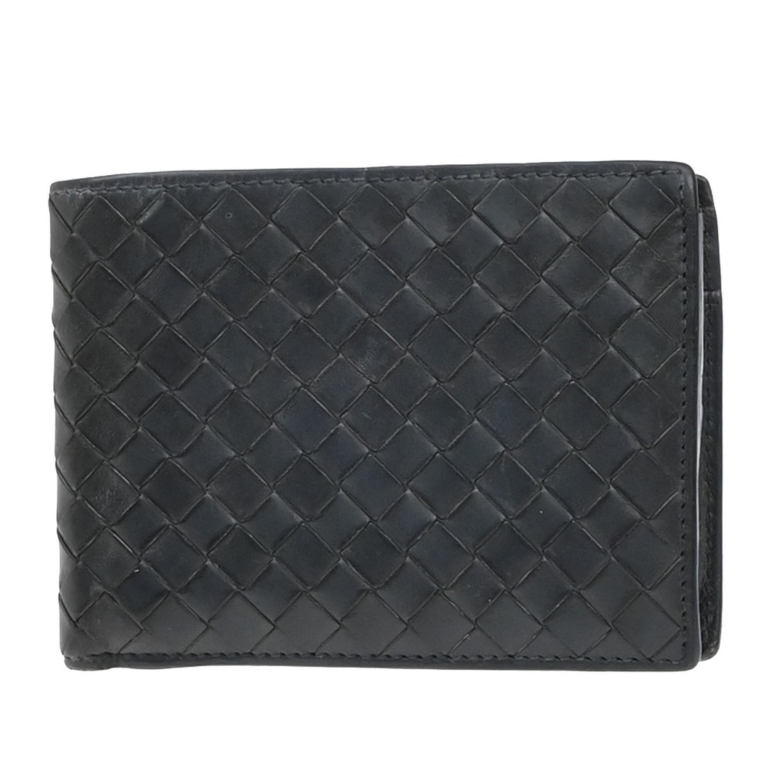 Navy Leather Bottega Veneta Compact Bifold Wallet for Men: Navy Leather Bottega Veneta Compact Bifold Wallet for Men This compact bifold wallet by Bottega Veneta is crafted from navy leather and designed for men. It features a classic bifold structure with a