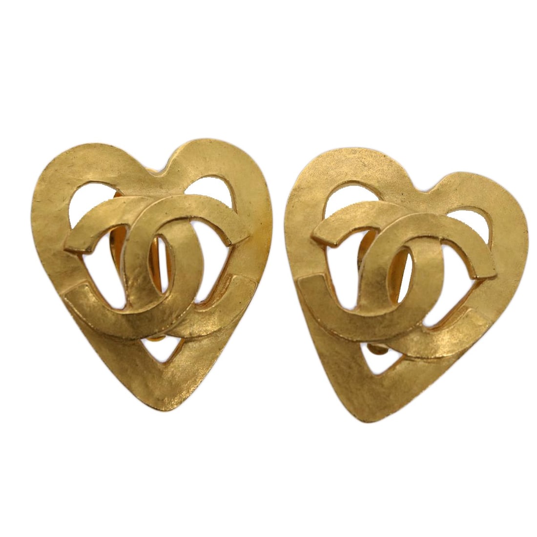 CHANEL Gold Tone Heart Earrings Authentic Made in France (1 of 14)