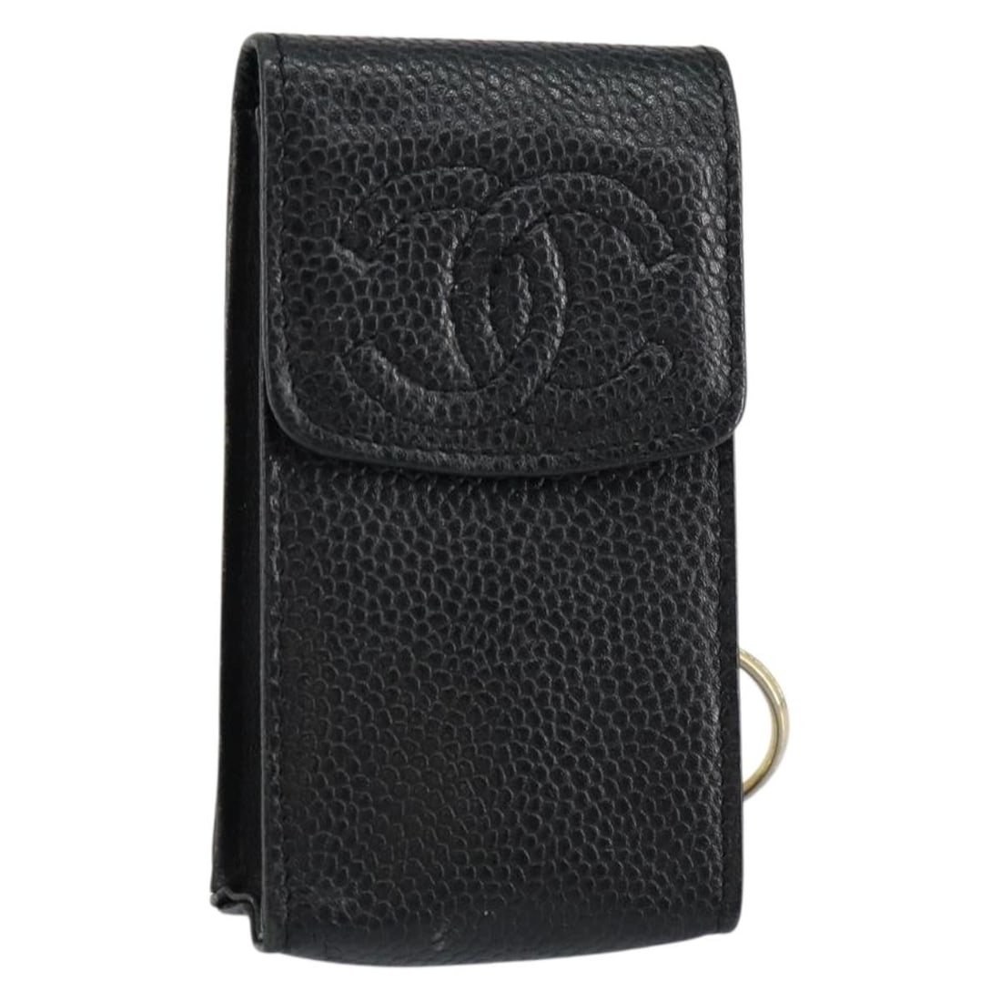 Vintage Chanel Black Caviar Leather Crossbody Phone Holder Bag: Vintage Chanel Black Caviar Leather Crossbody Phone Holder Bag This Chanel Vintage CC Phone Holder Crossbody Bag in black caviar leather is designed for women. It features a compact style suitable for