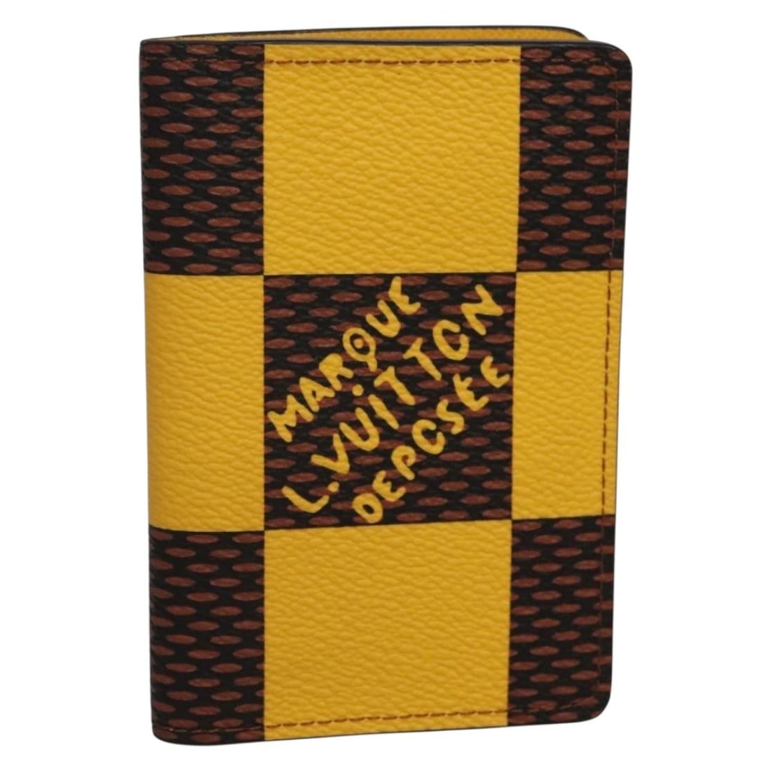 LOUIS VUITTON Damier Pop Card Case Yellow N40596 Auth France: LOUIS VUITTON Damier Pop Card Case Yellow N40596 Auth France This LOUIS VUITTON Damier Pop Organizer De Poch Card Case is a stylish and functional accessory, crafted from premium Damier Ebene Canvas.