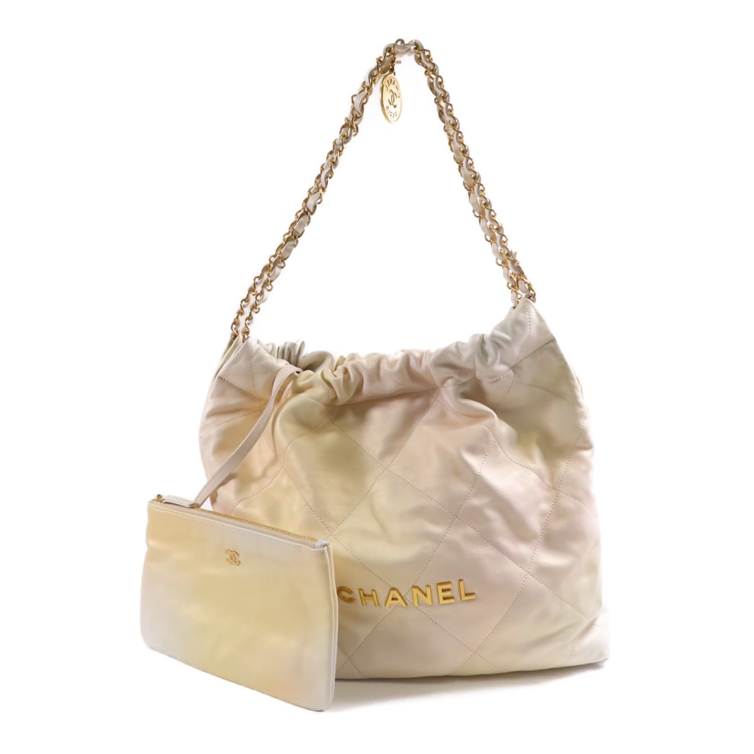 CHANEL 22 Medium White Calfskin Shoulder Bag GHW: CHANEL 22 Medium White Calfskin Shoulder Bag GHW This elegant Chanel 22 Medium Shoulder Bag is crafted from luxurious calfskin leather in a pristine white color. It features a classic shoulder bag des