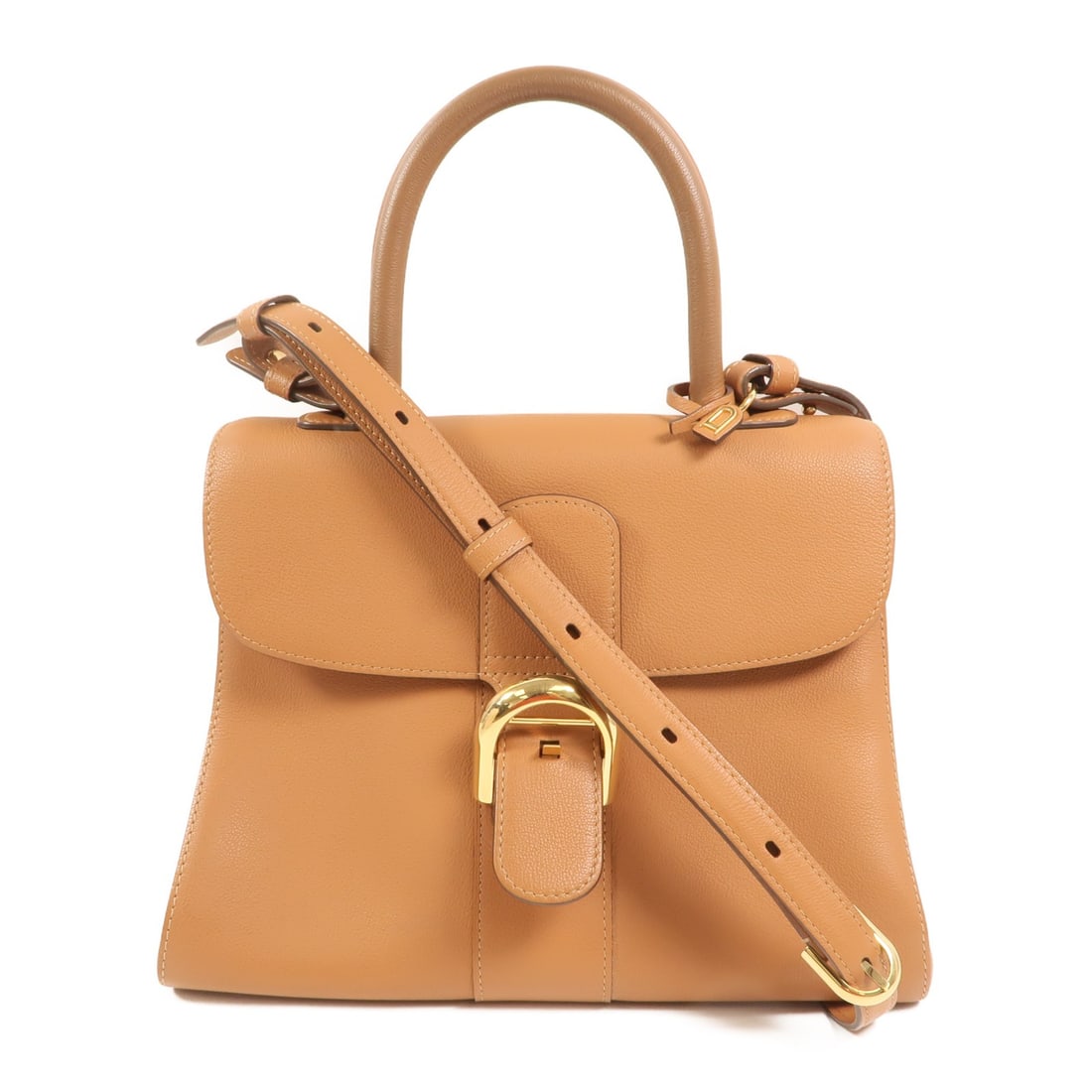 Delvaux Brillant MM Brown Calfskin Leather Shoulder Bag with Gold Hardware: Delvaux Brillant MM Brown Calfskin Leather Shoulder Bag with Gold Hardware This Delvaux Brillant MM 2-way shoulder bag is crafted from luxurious brown calfskin leather. The bag features a versatile de