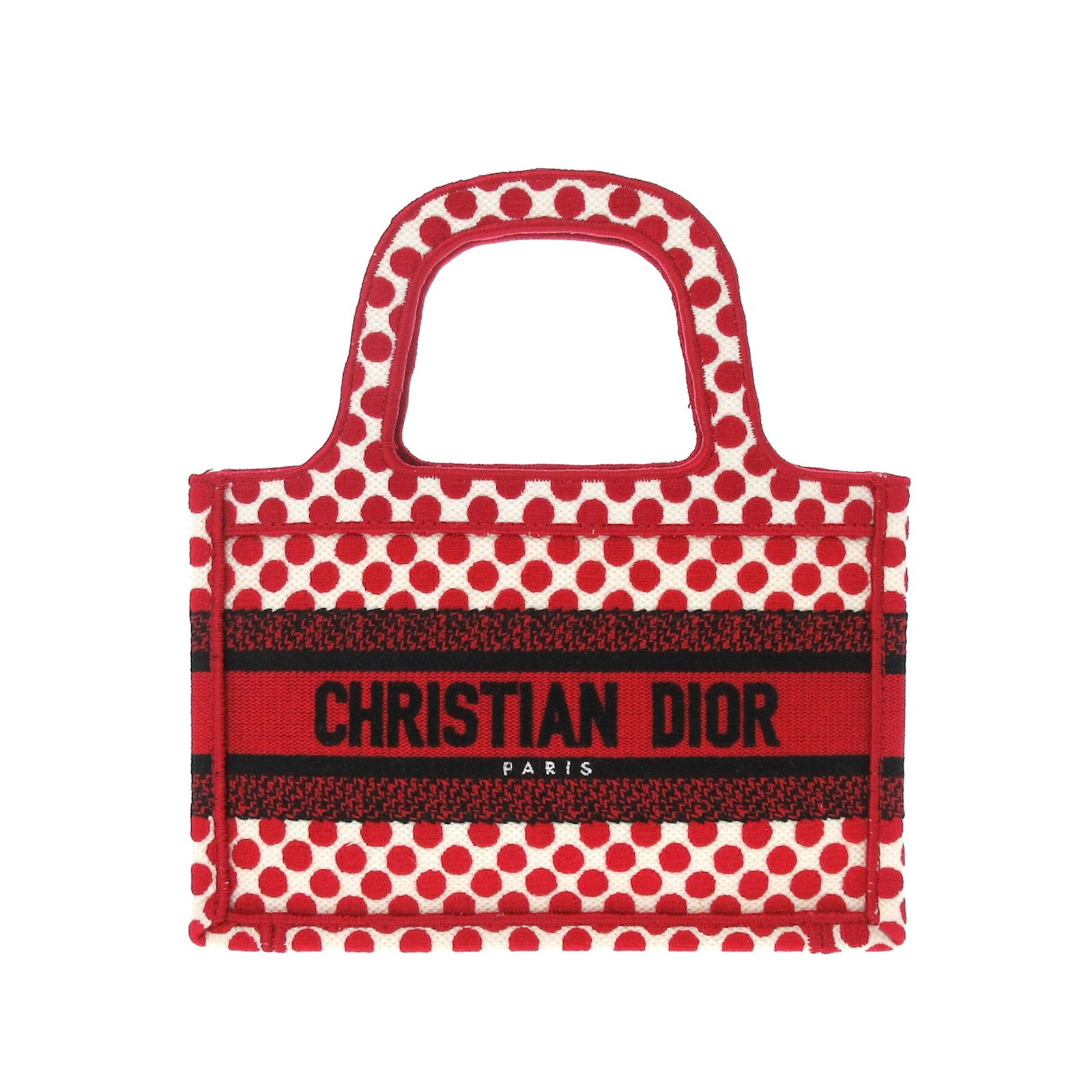 DiorAmour Mini Book Tote Red Canvas with Dust Bag: DiorAmour Mini Book Tote Red Canvas with Dust Bag Introducing the Mini Dioramour Book Tote, a stylish and functional accessory crafted from durable printed canvas. This tote features flat top handles