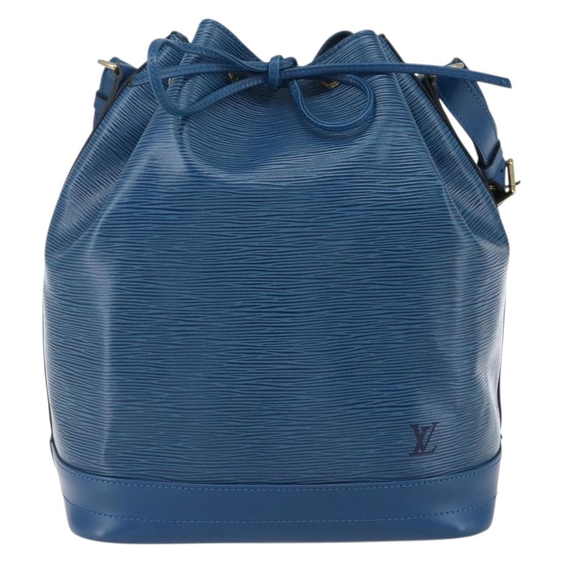 Blue Leather Louis Vuitton Noe Shoulder Bag 27cm by 34cm by 19.5cm: Blue Leather Louis Vuitton Noe Shoulder Bag 27cm by 34cm by 19.5cm The Louis Vuitton Noe handbag in blue Epi leather offers a spacious design tailored for women. Crafted in France, this handbag featur