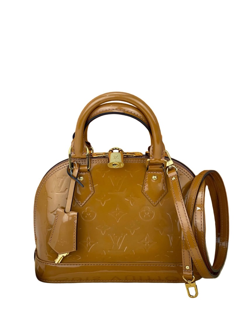 Louis Vuitton Alma BB Rose Velours Monogram Handbag with Dust Bag: Louis Vuitton Alma BB Rose Velours Monogram Handbag with Dust Bag This exquisite LOUIS VUITTON Alma BB handbag is crafted from stunning Rose Velours patent leather, showcasing the iconic Monogram patt