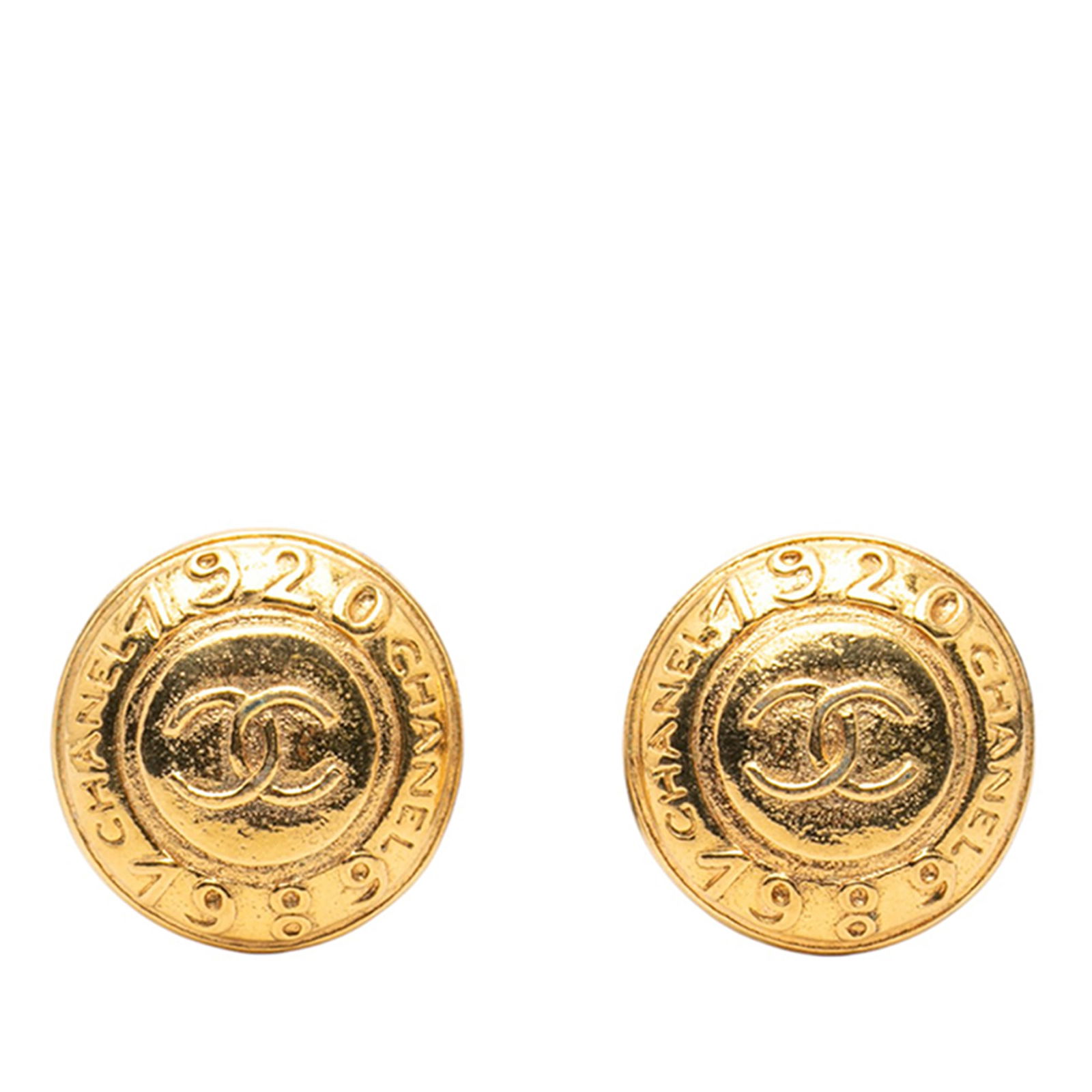 Chanel Round Gold Plated Clip On Costume Earrings (1 of 3)
