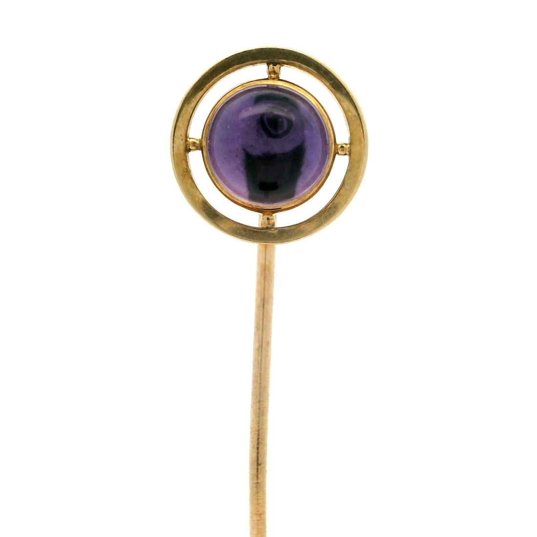 Antique Art Nouveau 14k Yellow Gold Amethyst Stick Pin Brooch: Antique Art Nouveau 14k Yellow Gold Amethyst Stick Pin Brooch This exquisite Antique Art Nouveau stick pin features a stunning natural genuine amethyst, elegantly crafted in 14k yellow gold. The ameth