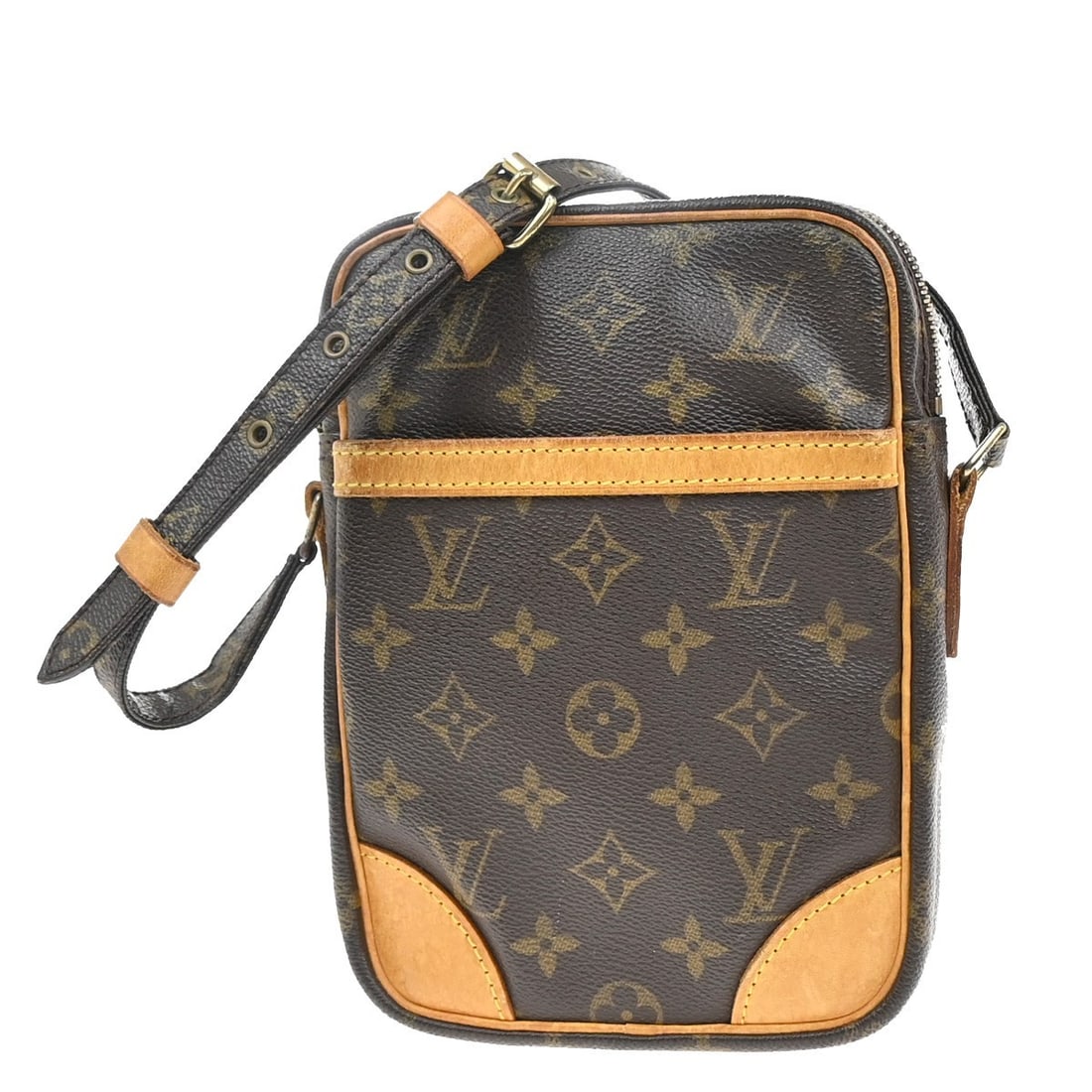 Monogram Canvas Danube Shoulder Bag by Louis Vuitton: Monogram Canvas Danube Shoulder Bag by Louis Vuitton The Louis Vuitton Danube Handbag is crafted from signature monogram canvas in brown and designed for female use. This pre-owned handbag shows notic