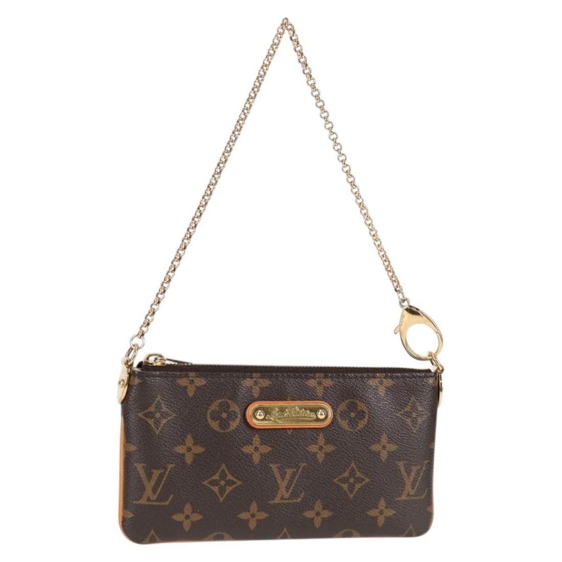 Louis Vuitton Milla Canvas Pochette for Women Brown 20cm by 10cm by 1cm: Louis Vuitton Milla Canvas Pochette for Women Brown 20cm by 10cm by 1cm This Louis Vuitton Milla Pochette for women features the classic brown monogram canvas. It is designed with a compact silhouette