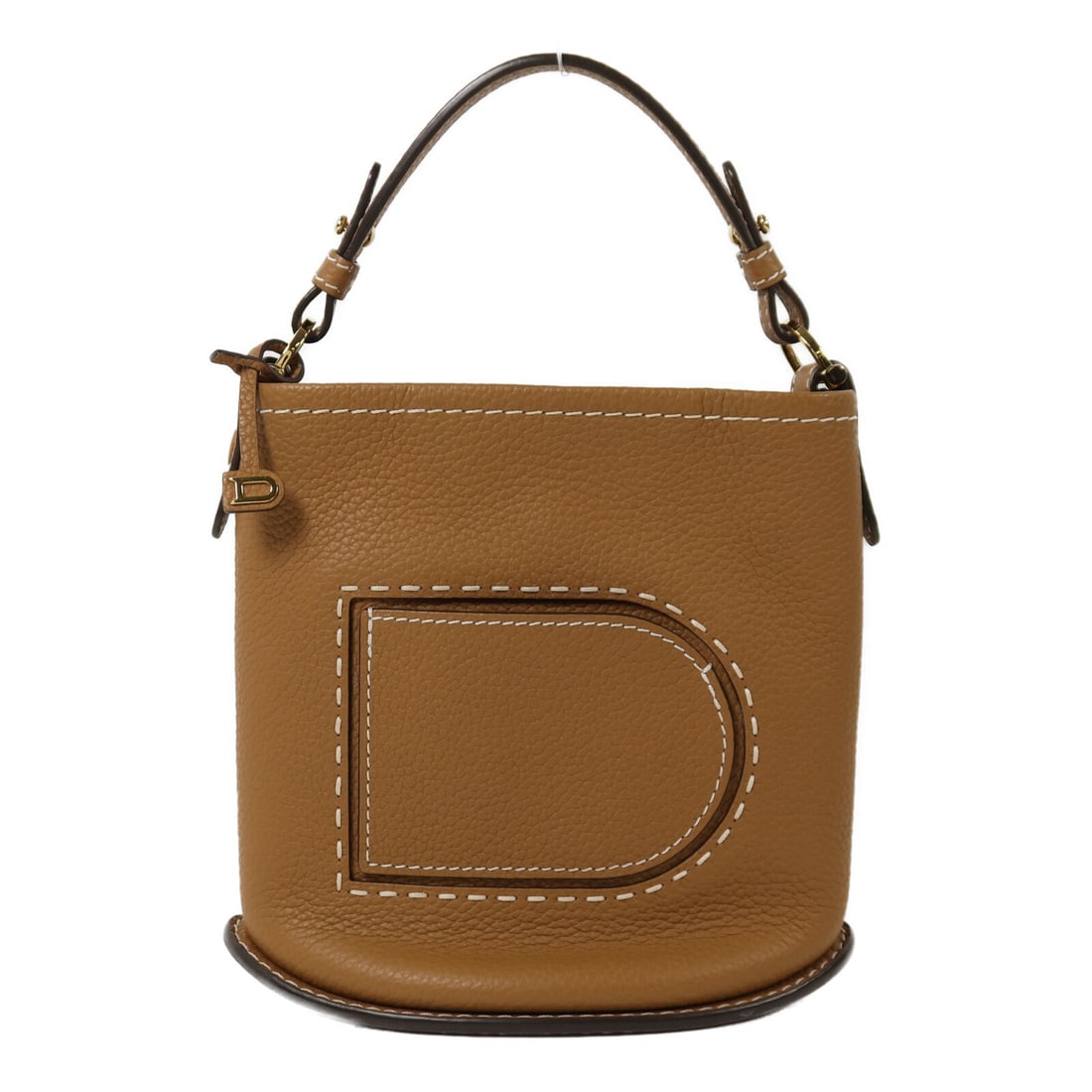 Delvaux Pin Mini Brown Calfskin Leather Bucket Bag with Gold Hardware: Delvaux Pin Mini Brown Calfskin Leather Bucket Bag with Gold Hardware This Delvaux Pin Mini Bucket handbag is crafted from supple brown calfskin leather and features a compact, stylish silhouette. The