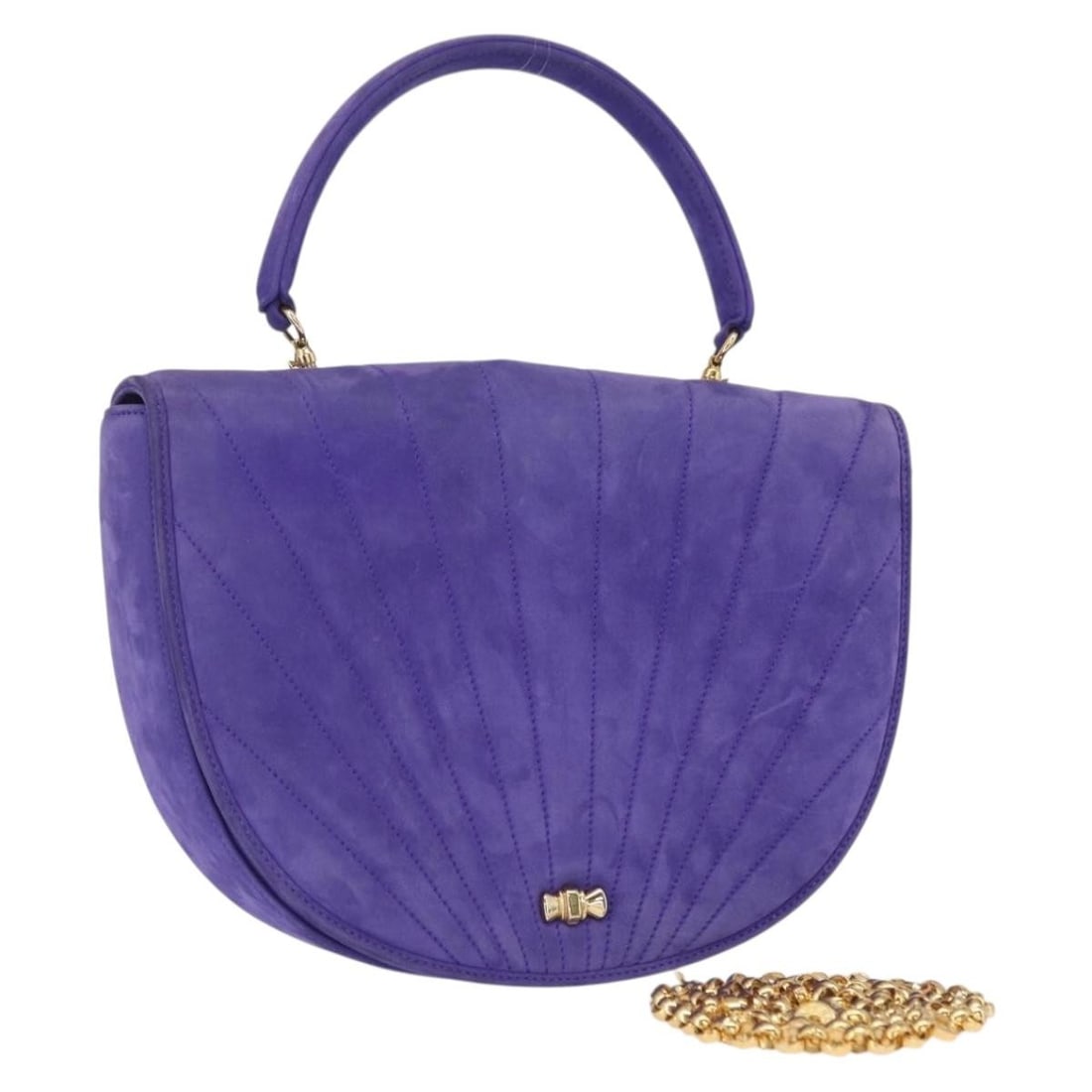 Purple suede shoulder bag with gold chain by Tiffany and Co two way design: Purple suede shoulder bag with gold chain by Tiffany and Co two way design This Tiffany & Co. chain shoulder bag features a two-way design crafted from purple suede with gold-tone accents. Made in Ita