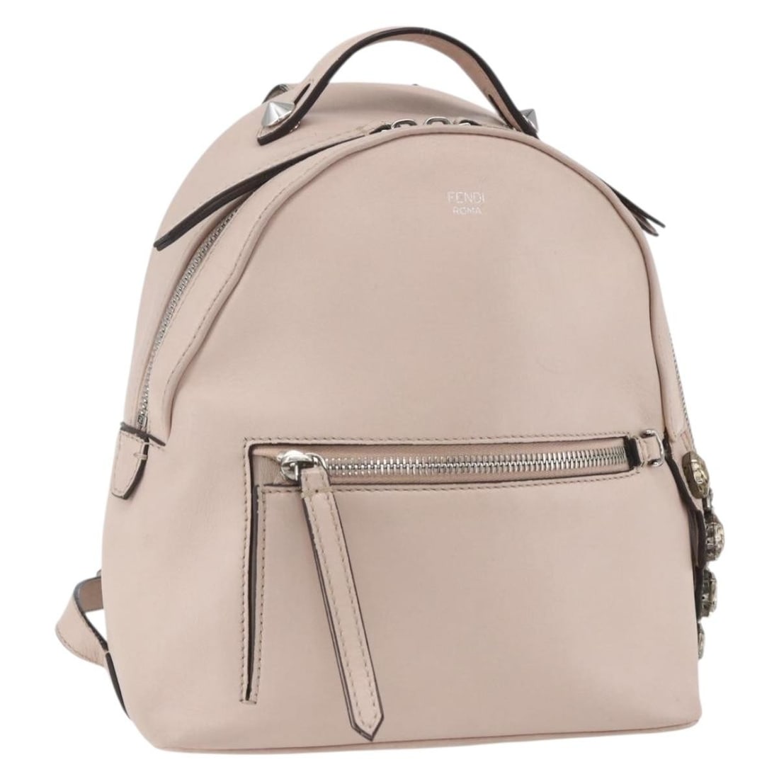 Beige Leather Fendi By The Way Backpack with Silver Accents and Dust Bag: Beige Leather Fendi By The Way Backpack with Silver Accents and Dust Bag This FENDI By The Way backpack features a beige and silver leather exterior. The bag offers a compact and stylish design with a