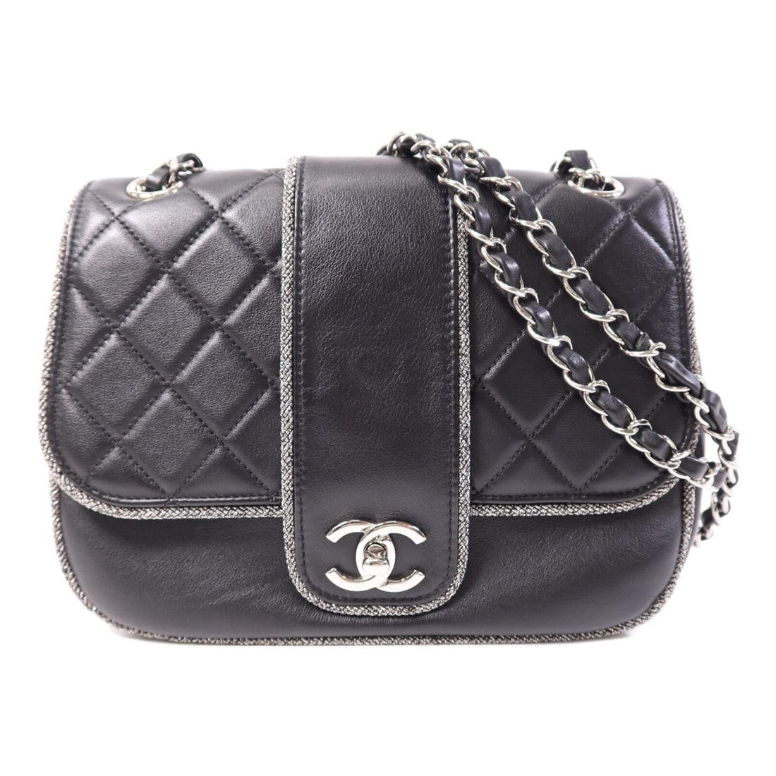 Black Calfskin Leather Shoulder Bag by CHANEL with Silver Tone Chain (1 of 15)