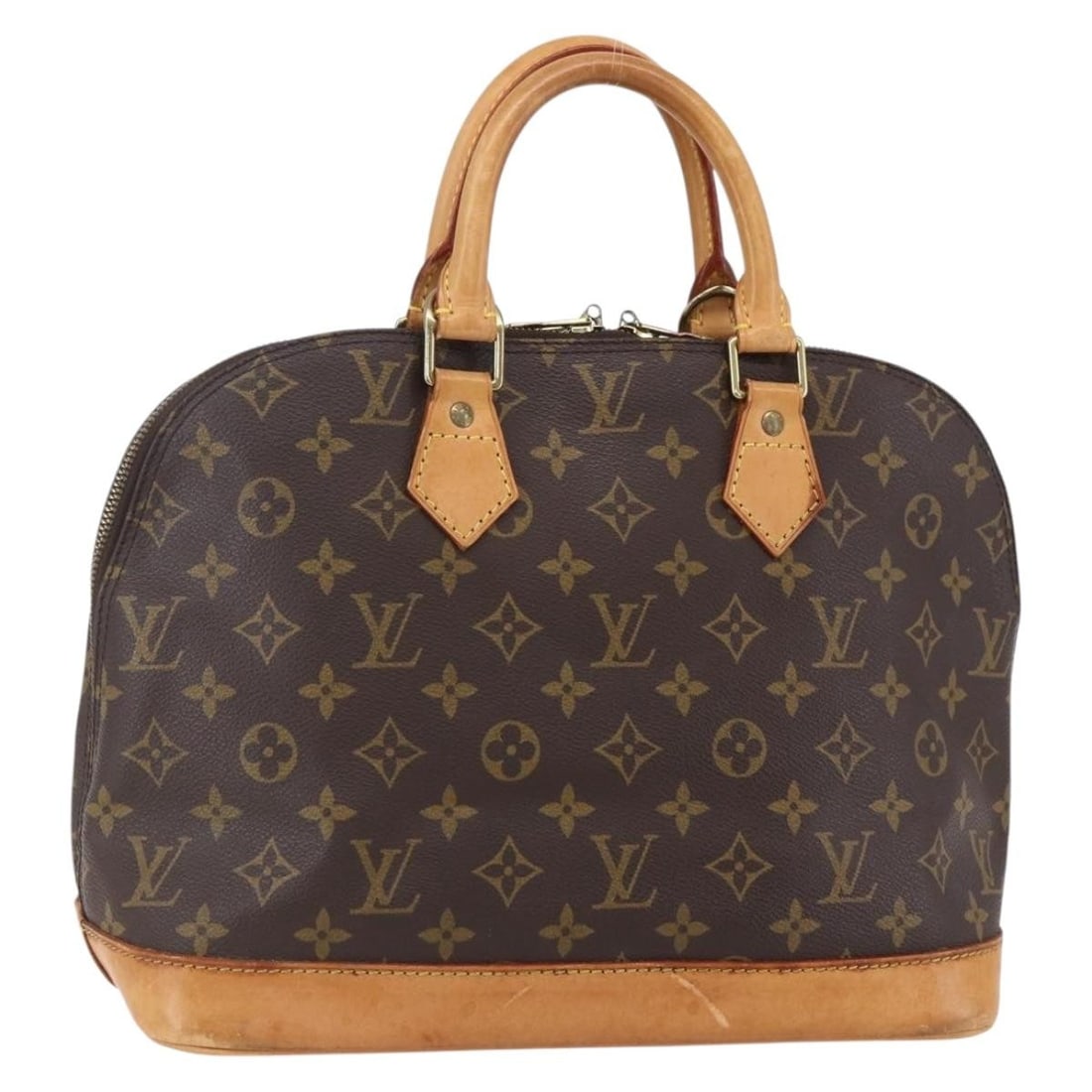 Vintage Alma Brown Canvas Satchel by Louis Vuitton: Vintage Alma Brown Canvas Satchel by Louis Vuitton This pre-owned Louis Vuitton Vintage Alma handbag features the iconic Monogram canvas in brown. Designed for women, it is crafted from durable canvas