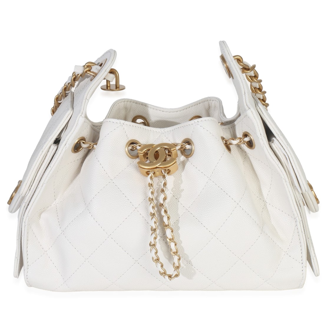 Mini Caviar Leather White Chanel 25 Hobo Shoulder Bag with Box and Dustbag (1 of 8)