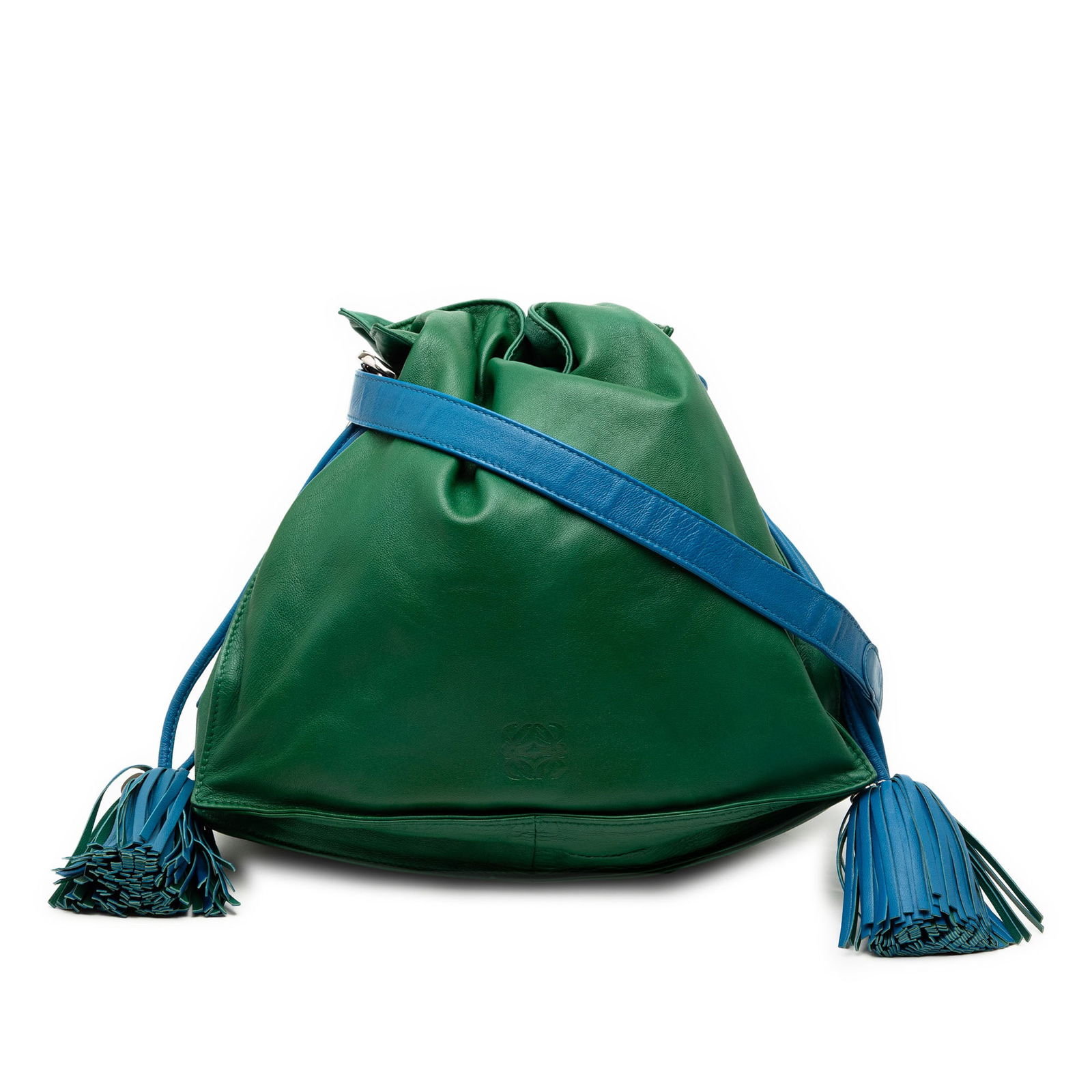 Loewe Flamenco 30 Crossbody Bag in Two-Tone Nappa Leather with Tassels: Loewe Flamenco 30 Crossbody Bag in Two-Tone Nappa Leather with Tassels This LOEWE Flamenco 30 crossbody bag is crafted from supple nappa leather in a bicolor design, featuring tassel accents. The bag