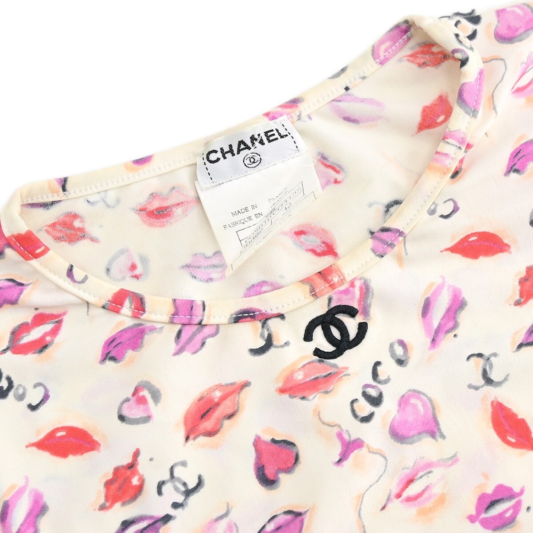 Chanel Vintage Ivory Lipstick Cropped T-Shirt Size 42 - 4