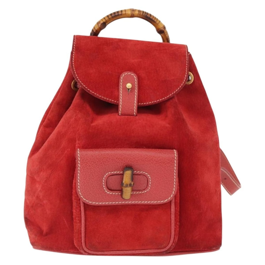 Gucci Red Suede Vintage Bamboo Backpack 21cm x 21cm x 6cm (1 of 18)