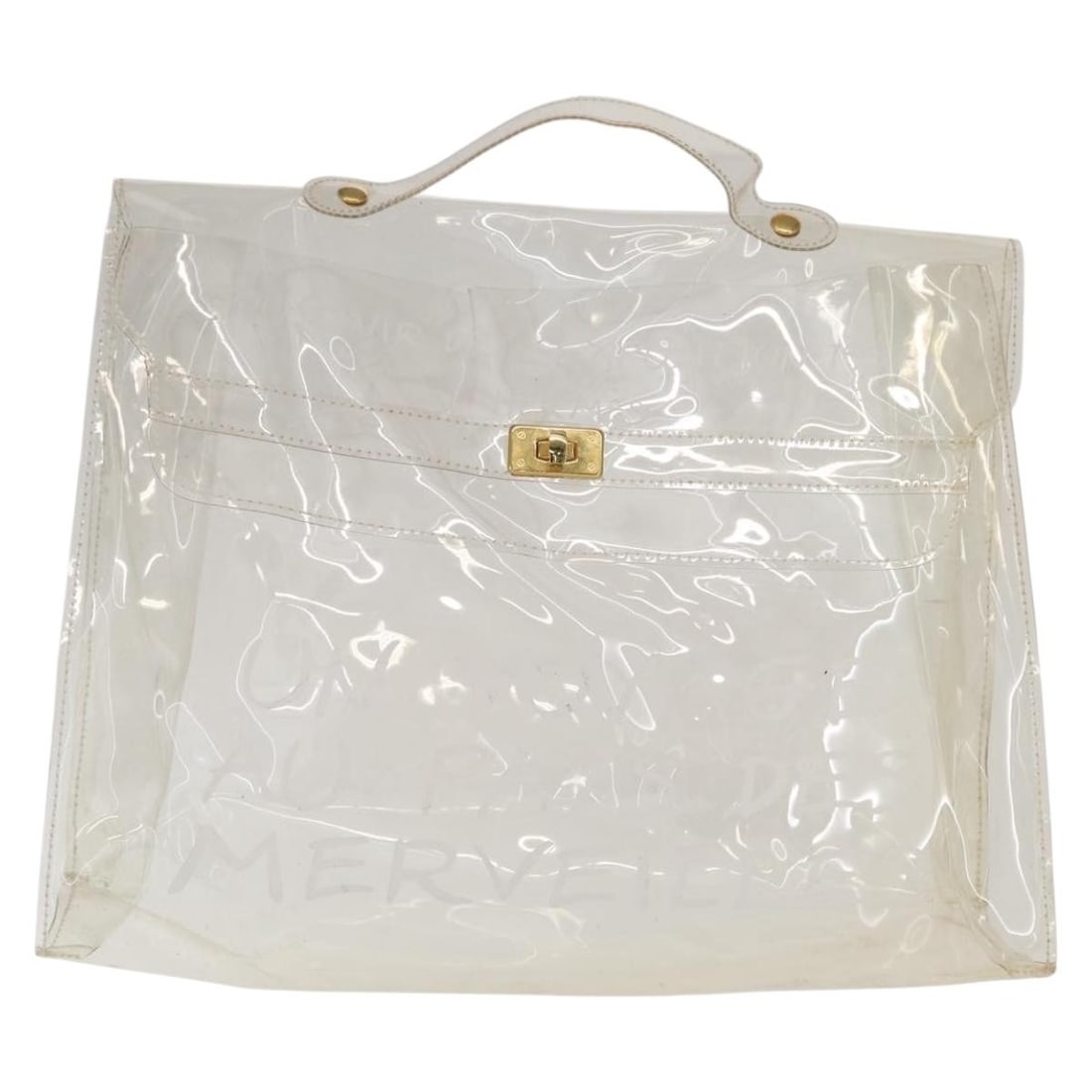 Clear Plastic Kelly Bag 40cm by Hermes France: Clear Plastic Kelly Bag 40cm by Hermes France This Hermes Kelly handbag features a clear plastic construction with a structured silhouette. Designed for women, it comes in a transparent color and offe