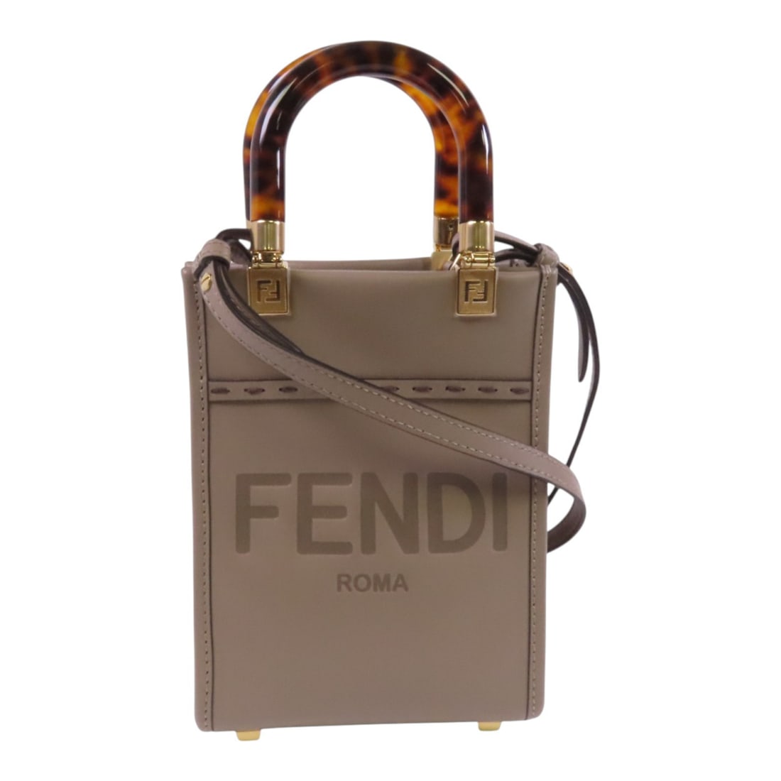 FENDI Sunshine 2way Shoulder Bag Gray Calfskin Leather Italy (1 of 14)