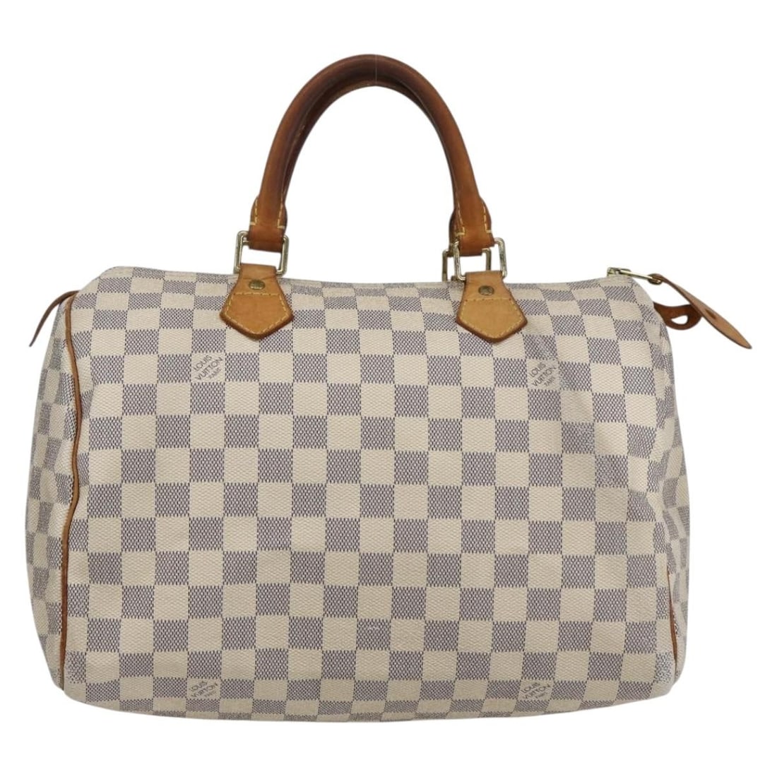 Speedy Monogram Canvas White Handbag by Louis Vuitton: Speedy Monogram Canvas White Handbag by Louis Vuitton This Louis Vuitton Speedy Handbag features the signature Monogram Canvas in white, crafted for female use. The bag is made in France and shows sig