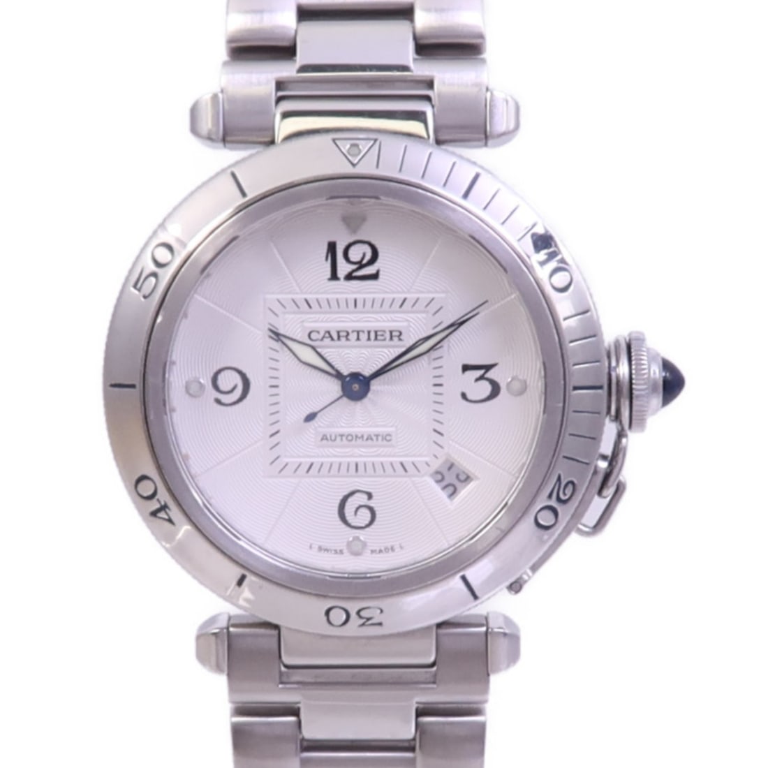 Pasha Grid W31040H3 Stainless Steel Silver Automatic Wristwatch by Cartier: Pasha Grid W31040H3 Stainless Steel Silver Automatic Wristwatch by Cartier This Cartier Pasha Grid W31040H3 is an automatic wristwatch crafted from stainless steel with a silver-tone case, dial, and b