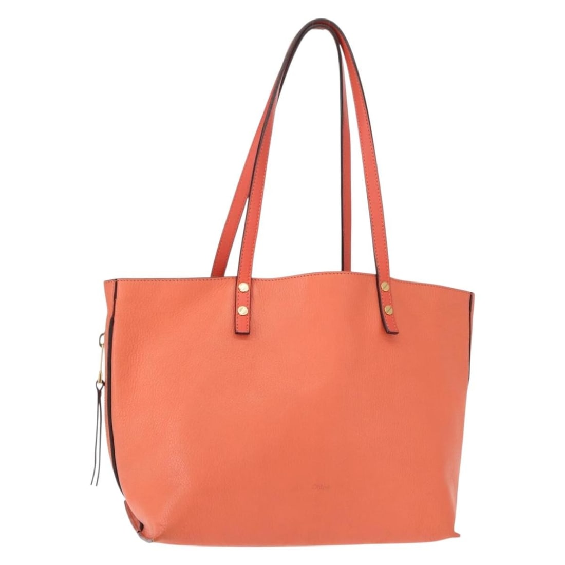 Chloe Dylan Tote Bag Leather Gold Salmon Pink Auth AM9397: Chloe Dylan Tote Bag Leather Gold Salmon Pink Auth AM9397 Elevate your accessory collection with this stylish Chloe Dylan Tote Bag. Crafted in Italy from high-quality leather, this tote features a str