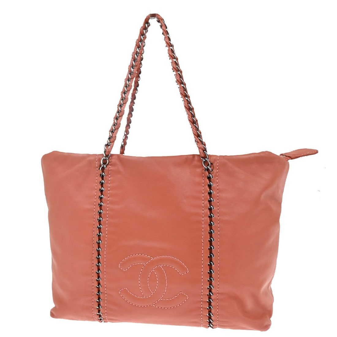 Chanel Luxe Ligne Pink Calfskin Leather Tote Bag 31cm: Chanel Luxe Ligne Pink Calfskin Leather Tote Bag 31cm This Chanel Luxe Ligne Zipped Tote is crafted from pink calfskin leather, designed for women. The pre-owned tote features a zipped closure and