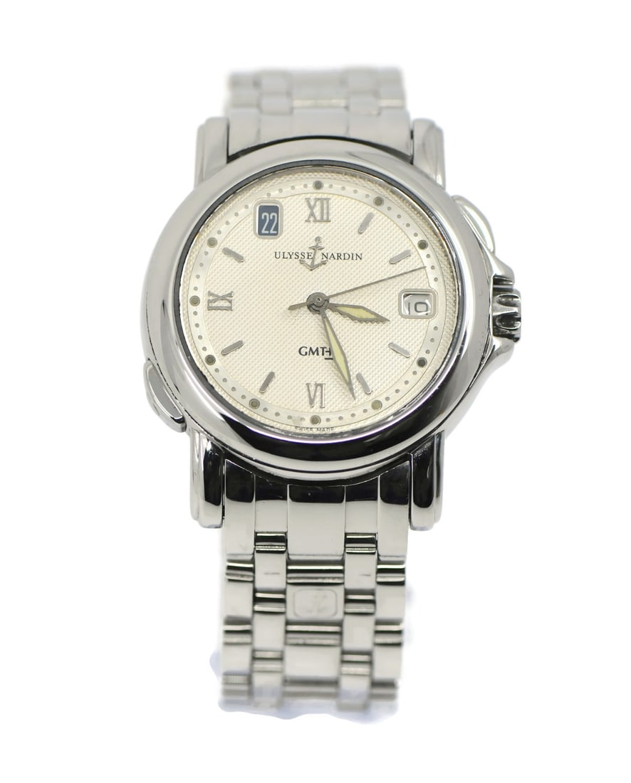 San Marco Automatic 36mm Wristwatch Stainless Steel Ref 203-22: San Marco Automatic 36mm Wristwatch Stainless Steel Ref 203-22 This Ulysse Nardin San Marco wristwatch features a 36 mm stainless steel case and a matching stainless steel band. The watch is powered b