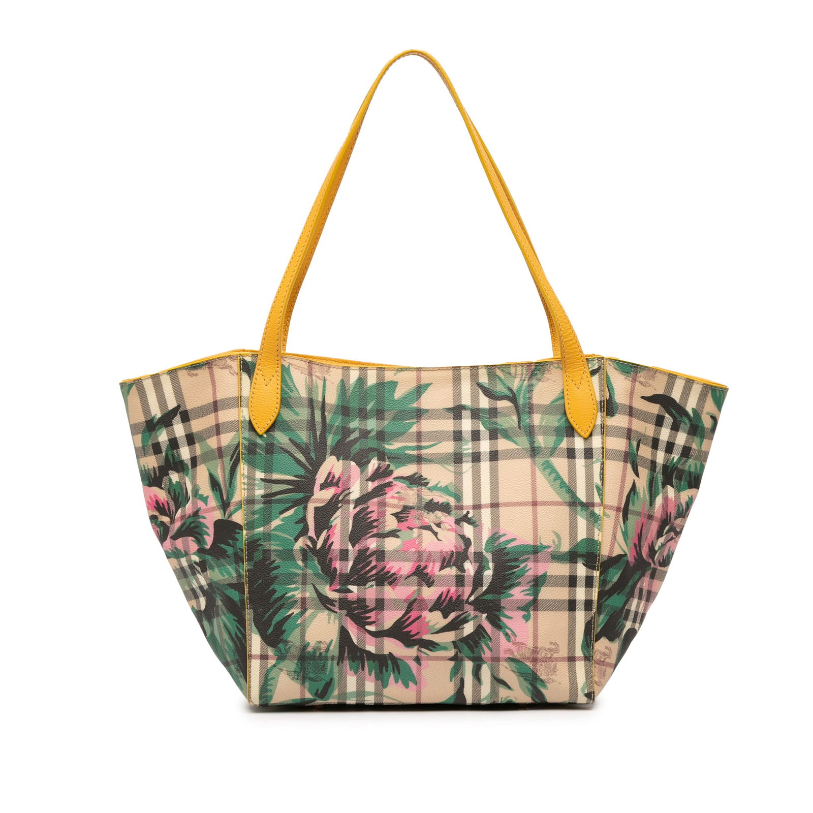 Burberry Small Haymarket Check Floral Print Canvas Canterbury Tote: Burberry Small Haymarket Check Floral Print Canvas Canterbury Tote The Burberry Small Haymarket Check Floral Print Coated Canvas Canterbury Tote is an elegant accessory crafted from durable coated can