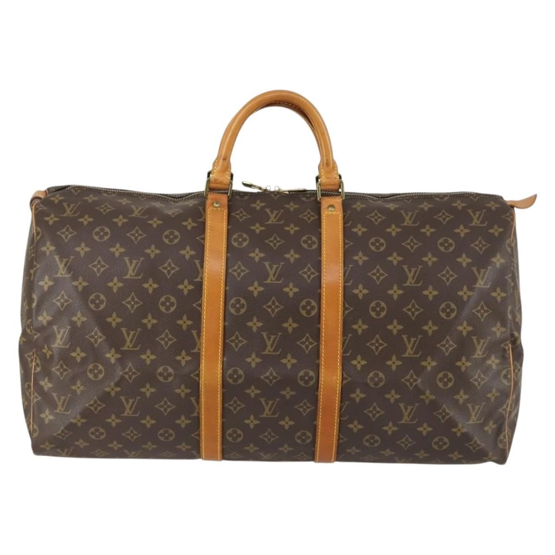 Louis Vuitton Monogram Canvas Keepall Travel Bag 55cm: Louis Vuitton Monogram Canvas Keepall Travel Bag 55cm Louis Vuitton Keepall Bag crafted from monogram canvas, designed for unisex use. The brown exterior shows signs of wear including surface deformat