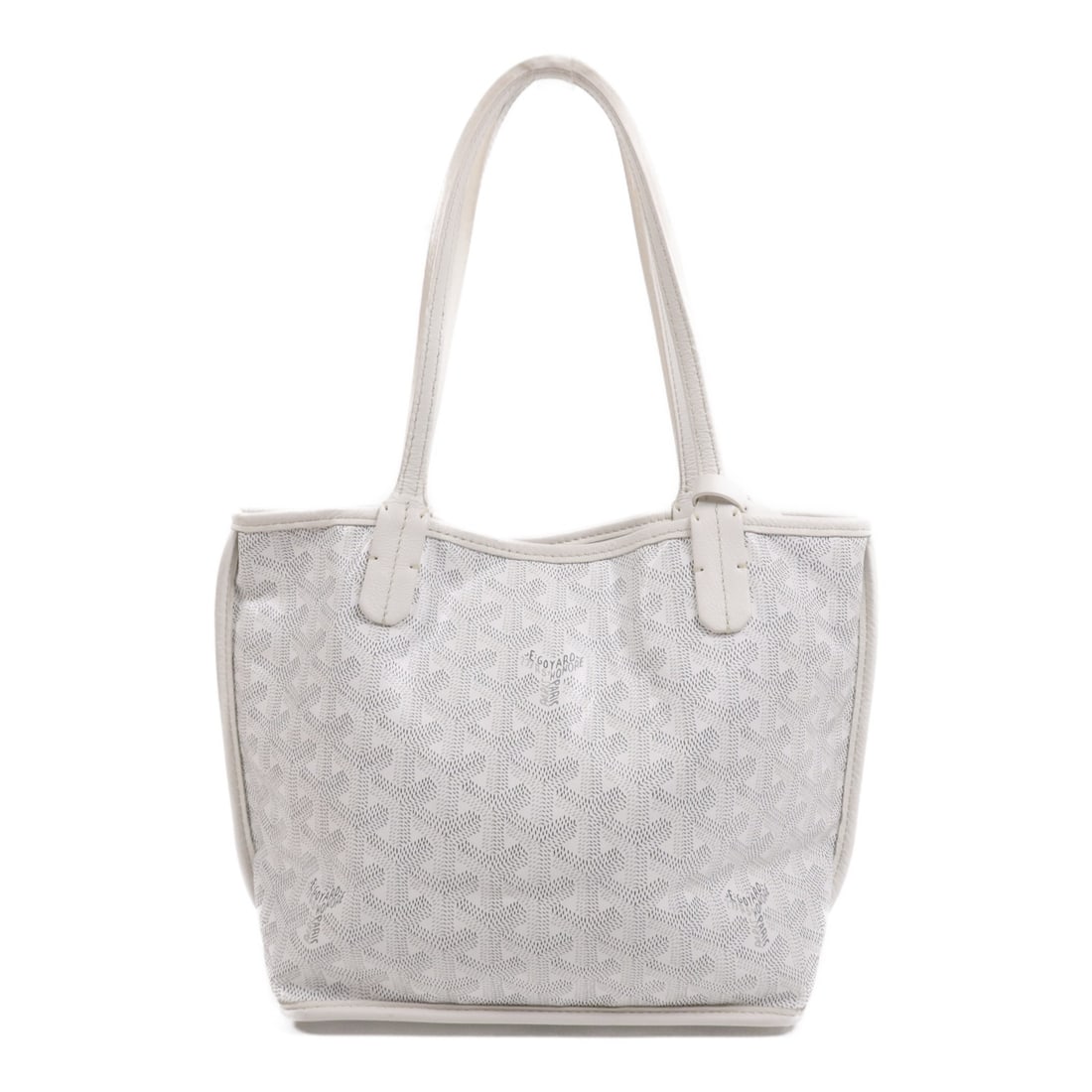 GOYARD Anjou Mini Tote Bag SHW Coated Canvas White: GOYARD Anjou Mini Tote Bag SHW Coated Canvas White Elevate your accessory collection with the GOYARD Anjou Mini Tote Bag, crafted from durable PVC coated canvas in a pristine white hue. This stylish t