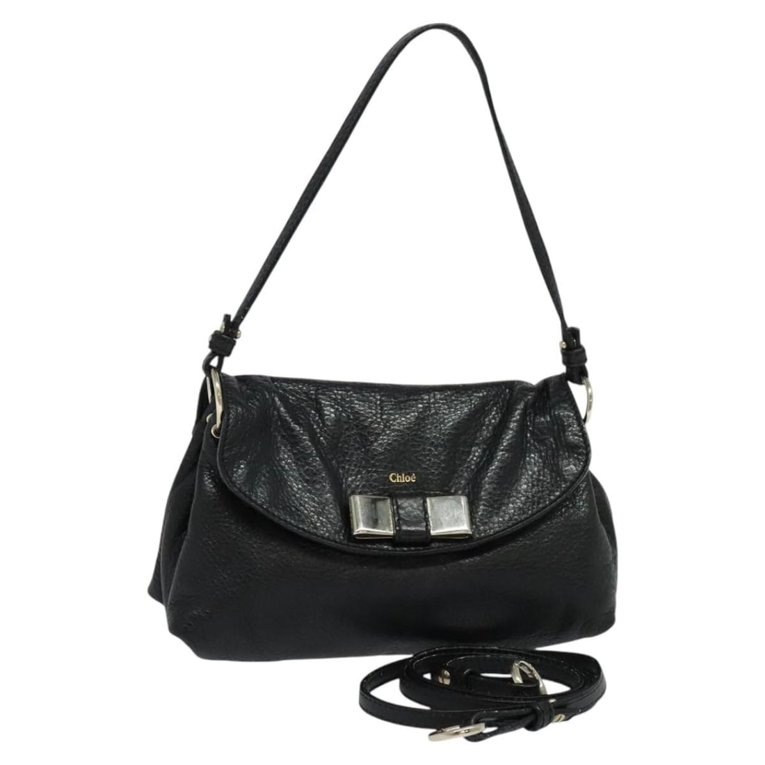 Chloe Lily Black Leather Shoulder Bag for Women: Chloe Lily Black Leather Shoulder Bag for Women Chloe Lily handbag crafted from black leather, designed for women. Features signs of use including rubbing, scratches, slight stains, and minor deformat